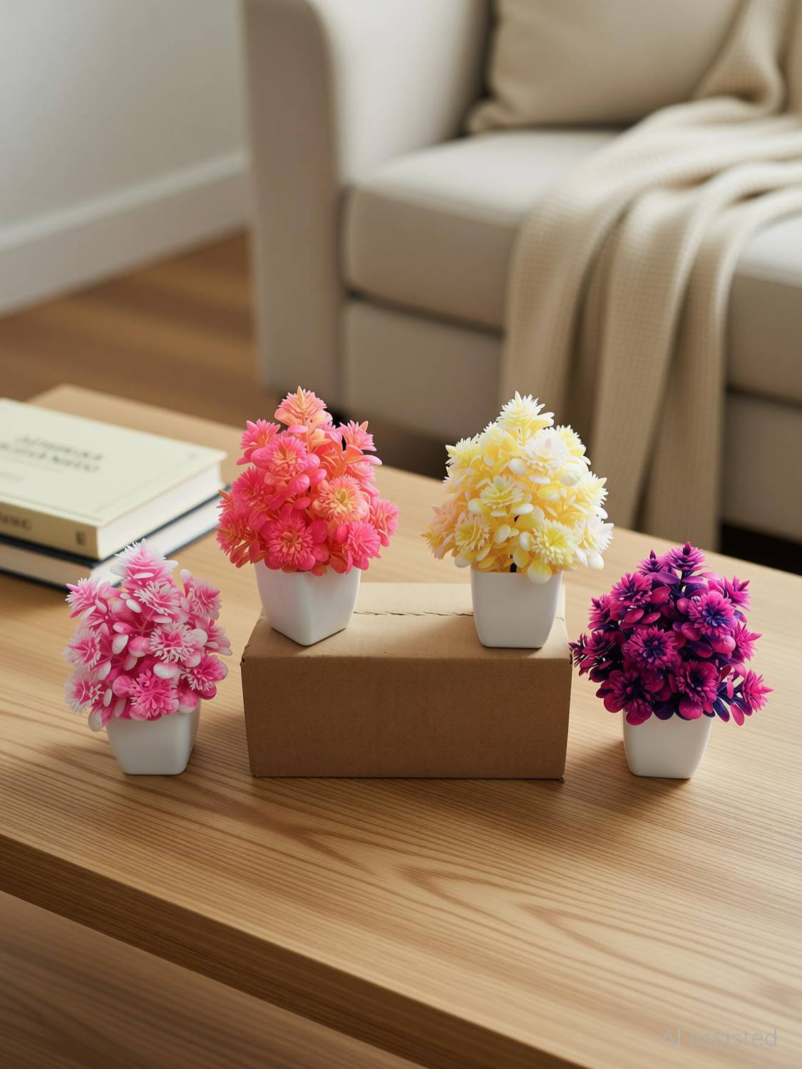 ADIRSA Set of 4 Flowers with Pot Artificial Plants for Home Decoration Multicolor Wild Flower Artificial Flower  with Pot