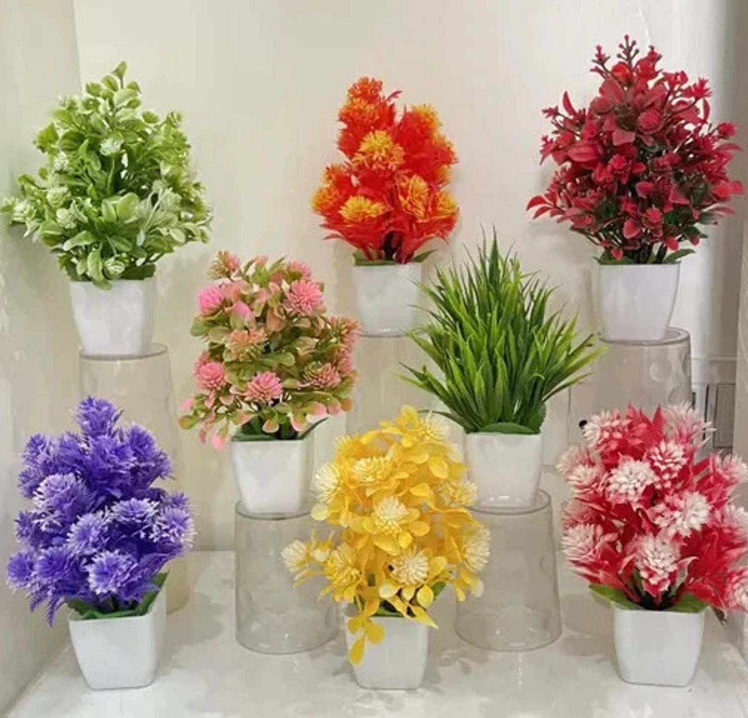 Ryme Set Of 8 Artificial Flowers With Pot Multicolor Wild Flower