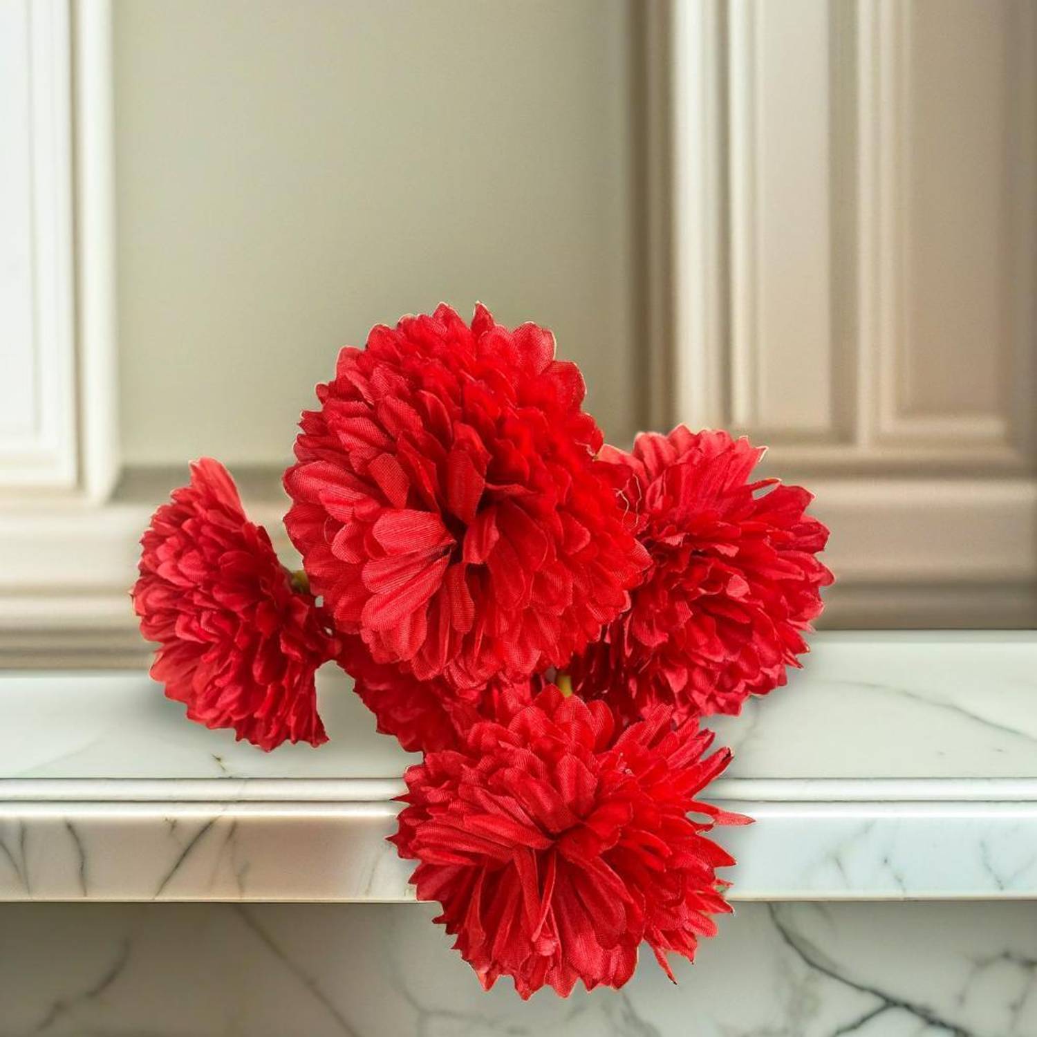 Akaar Akaar Decor's Artificial Chrysanthemum Hydrangea Ball Flower Sticks Red Chrysanthemum Artificial Flower