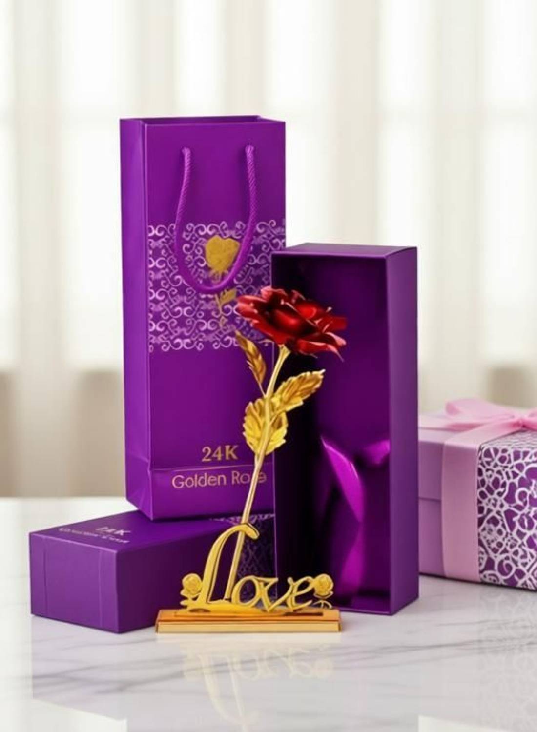 BHATIA Red Rose With Love Stand Without Blue Carry Bag |Rose Day