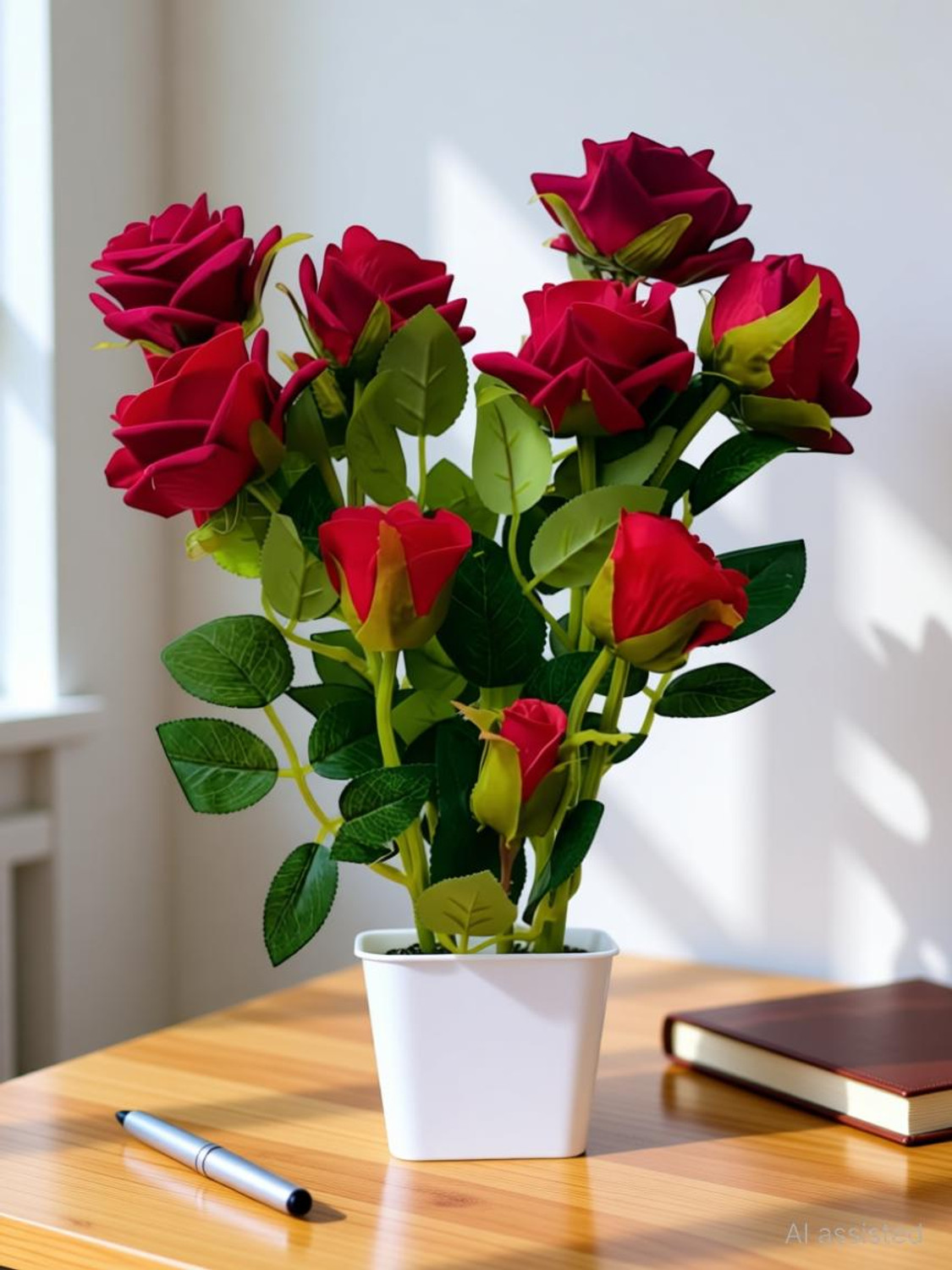 zonezer Red rose flower for home decoration office ,balcony ,dining table. Wild Artificial Plant  with Pot