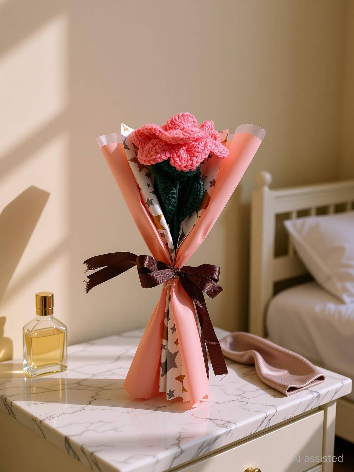 byyournaaz pink crochet flower bouquet, artificial flowers Pink Wild Flower Artificial Flower