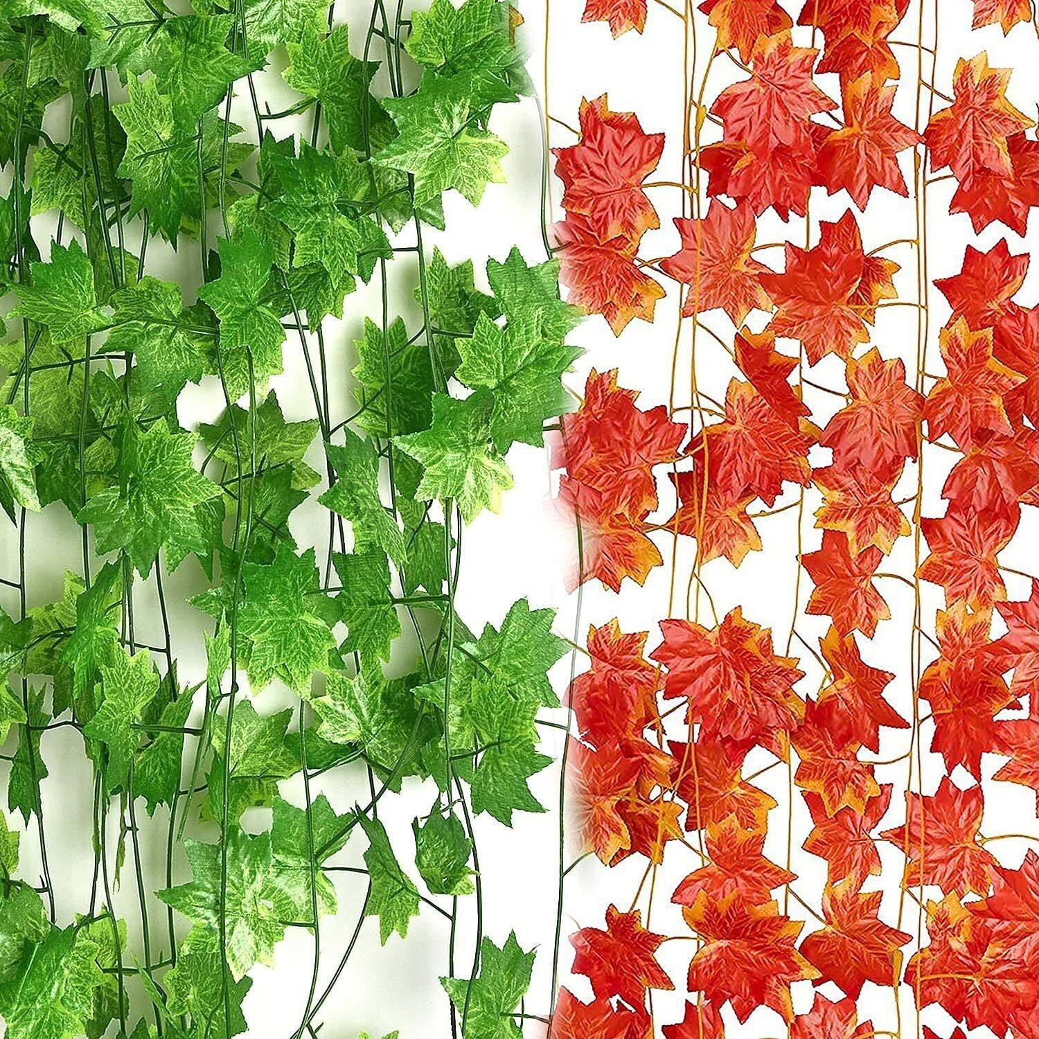 Averon Artificial Ivy Garlands Plant Greenery Hanging Vine Creeper Home Decor (4 pcs) Green, Orange Westeria Artificial Flower