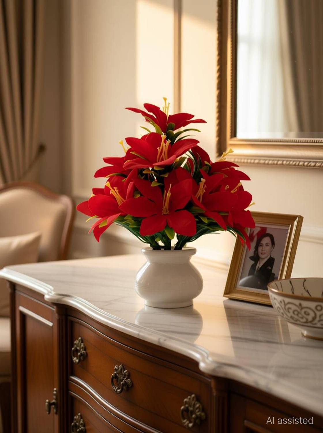 Anuash Flowers with Pot table Decoration use for Gift to your loveone, Red Wild Flower Artificial Flower with Pot