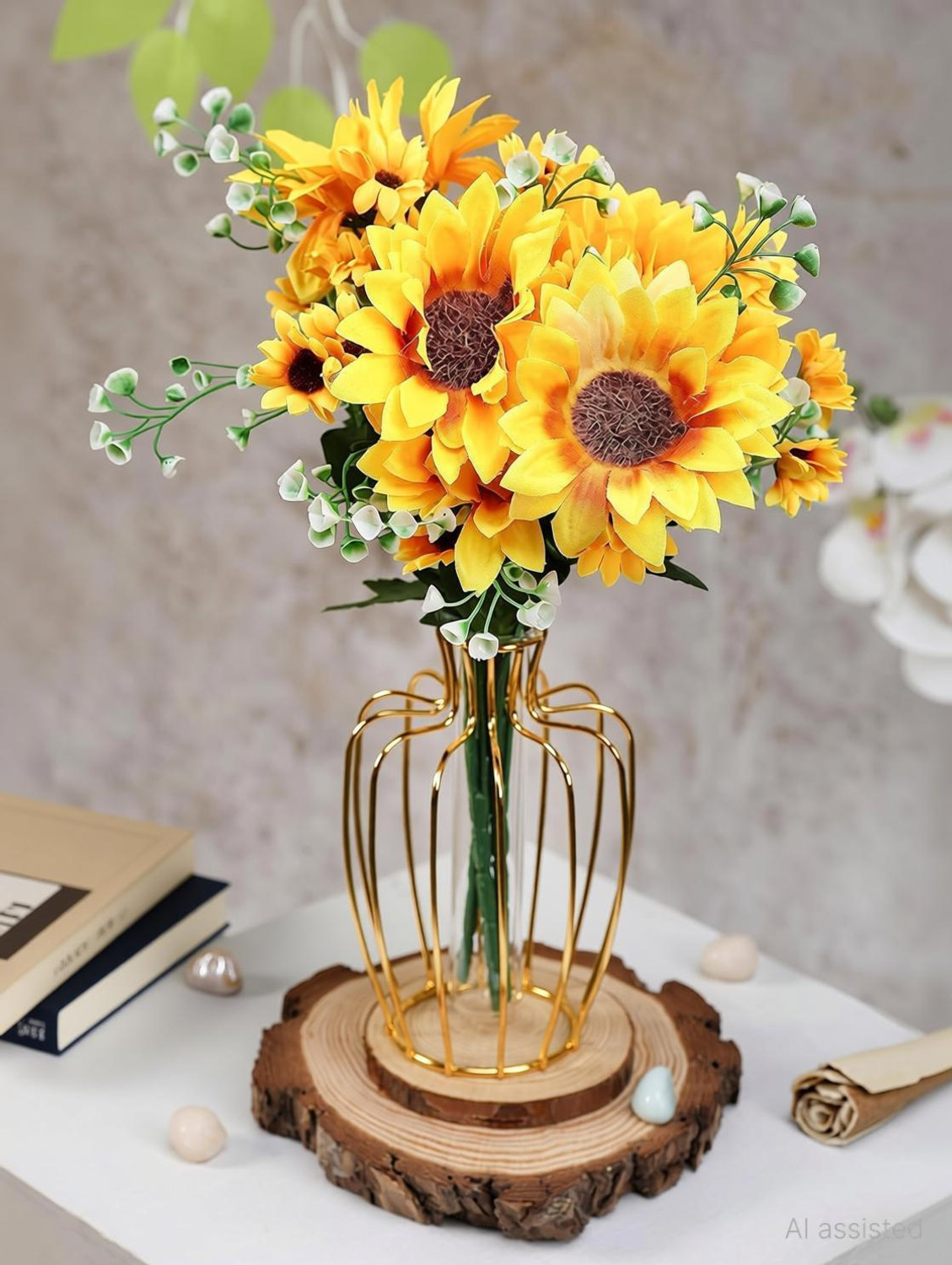 Image of Satyam Kraft 1 Pc Sunflowers Stick for Home Decor, Room, Balcony Decoration Item Yellow Sunflower Artificial Flower