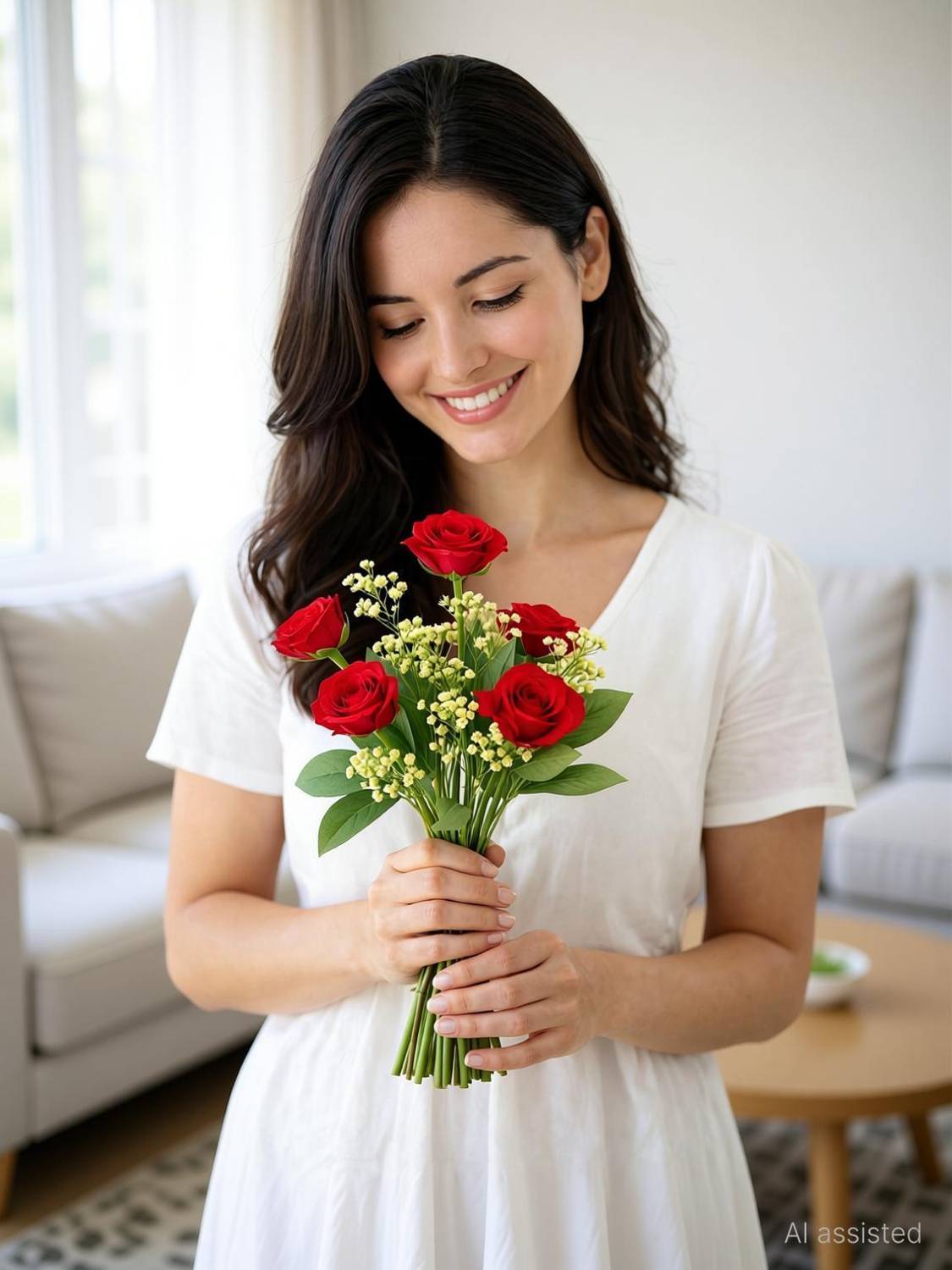 Bruncha Artificial Red Rose Peony Flower Bunch set of 1 for home decore Red Peony Artificial Flower