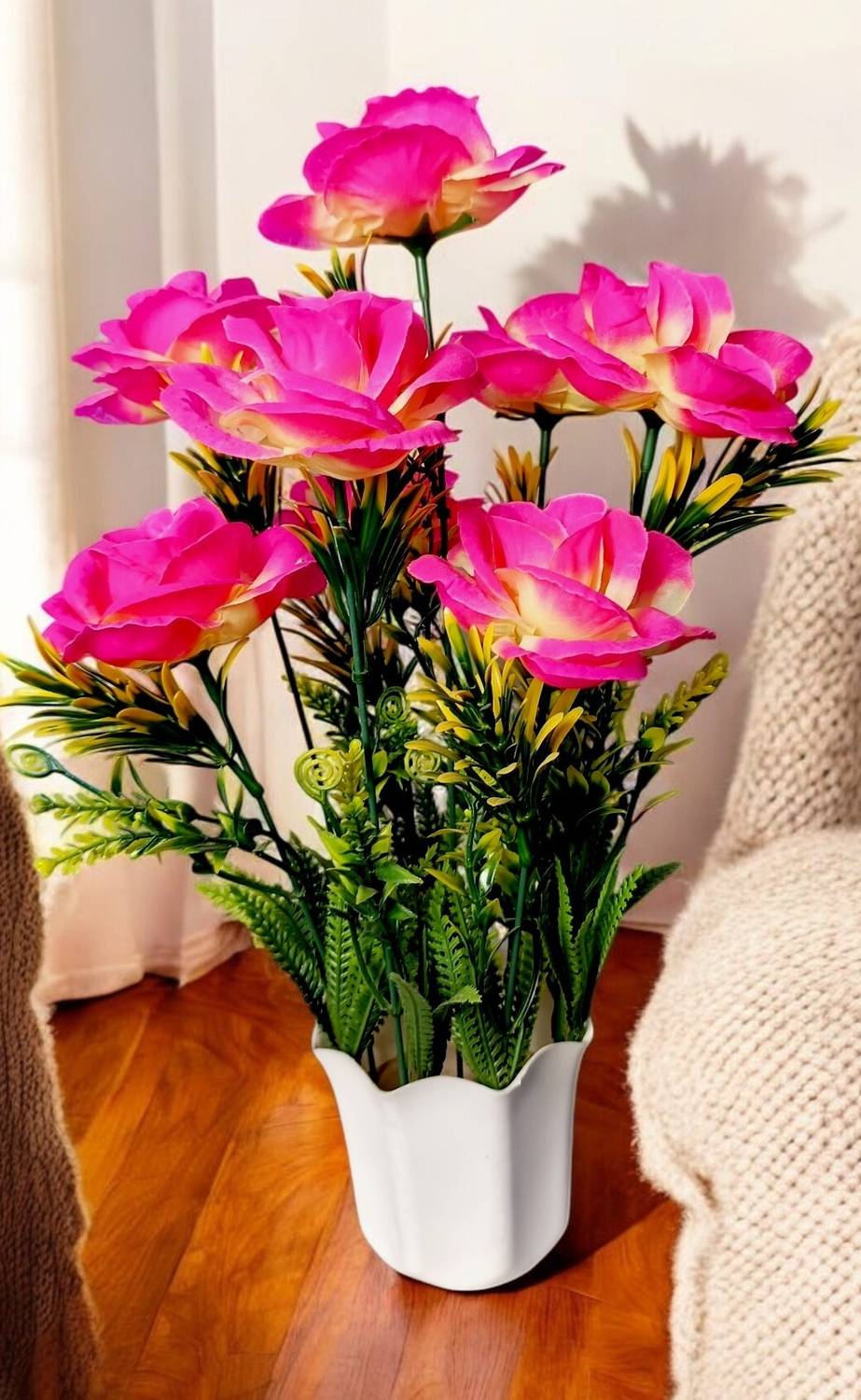 oms Paper Rose Artificial Flower Pot for Indoor Home Decoration P