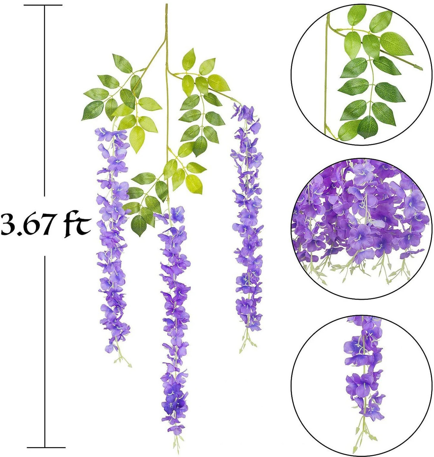 Image of well art gallery Artificial Purple Wisteria Hanging Flower Vine Home Wedding Decor Pack of 24 Purple Westeria Artificial Flower