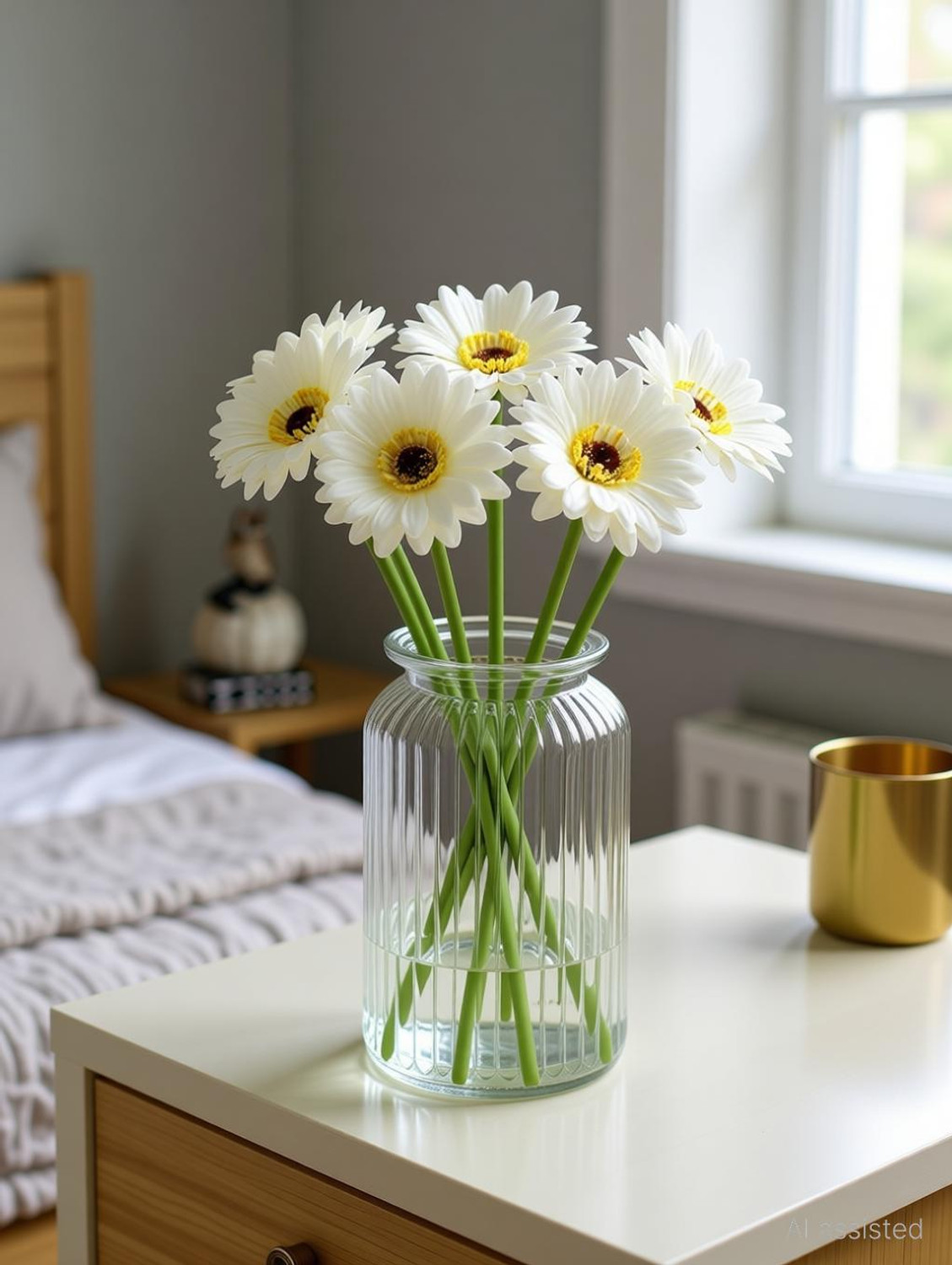 Image of VENSA KINS Artificial Gerbera Flower Bunch White Gerbera Artificial Flower