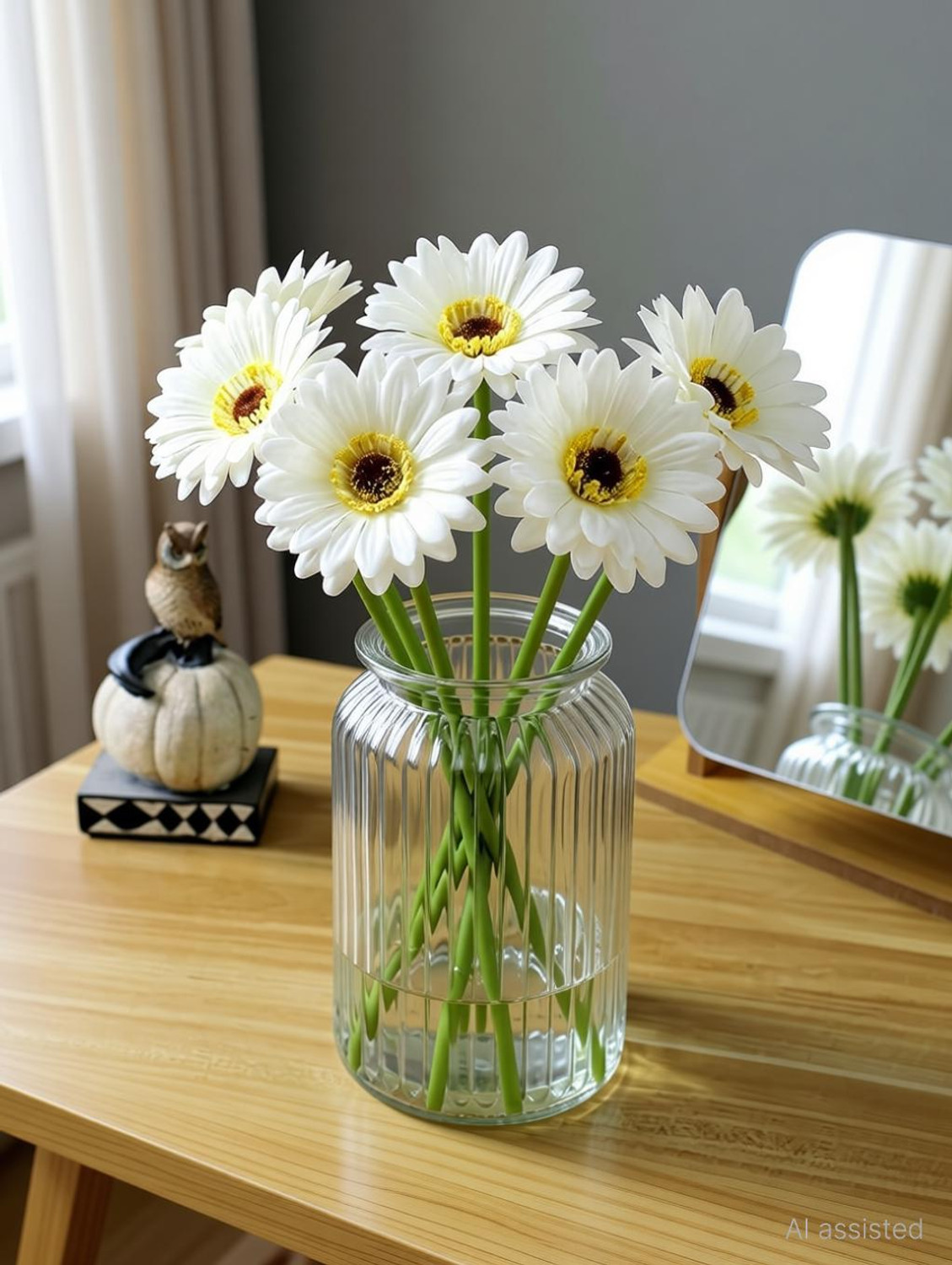 Image of VENSA KINS Artificial Gerbera Flower Bunch White Gerbera Artificial Flower