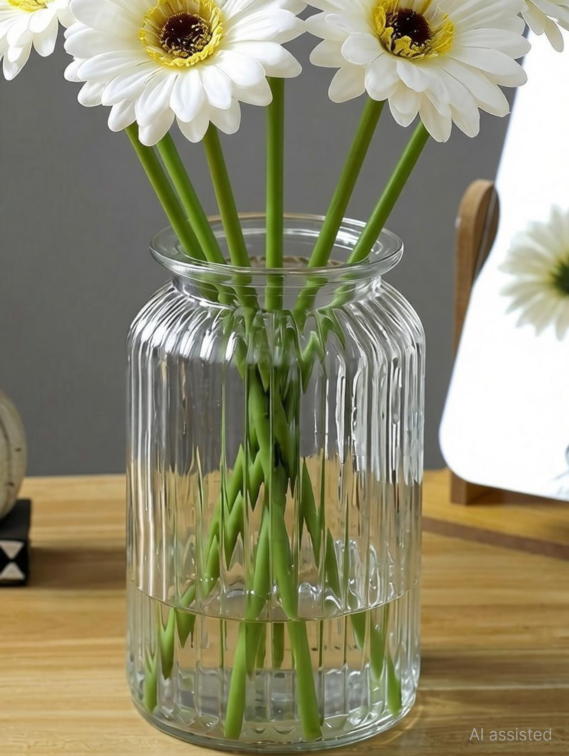 Image of VENSA KINS Artificial Gerbera Flower Bunch White Gerbera Artificial Flower