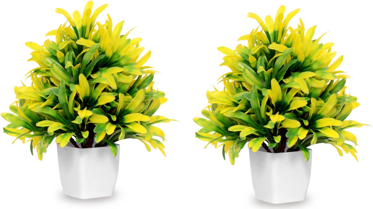 Anuash Set of 2 Flowers with Pot, Artificial Plants for Home, Office, and Decoration Yellow Wild Flower Artificial Flower  with Pot