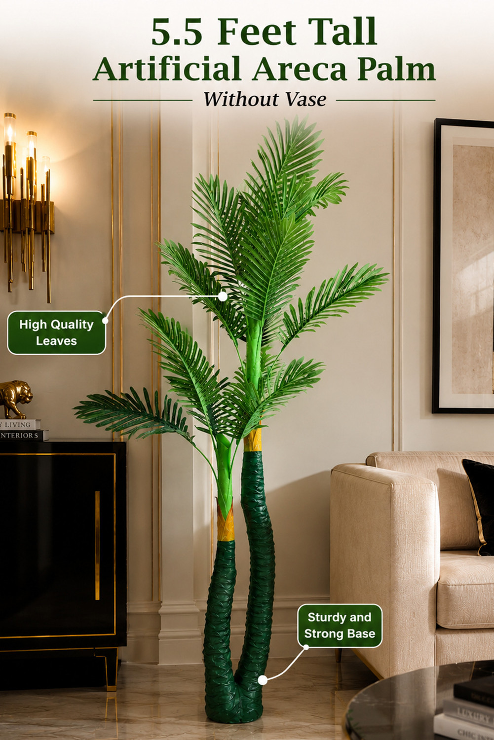 Image of KOONIV Big Artificial Palm Tree Green Plant Home Decorative Artificial Tree Bonsai Artificial Plant with Pot