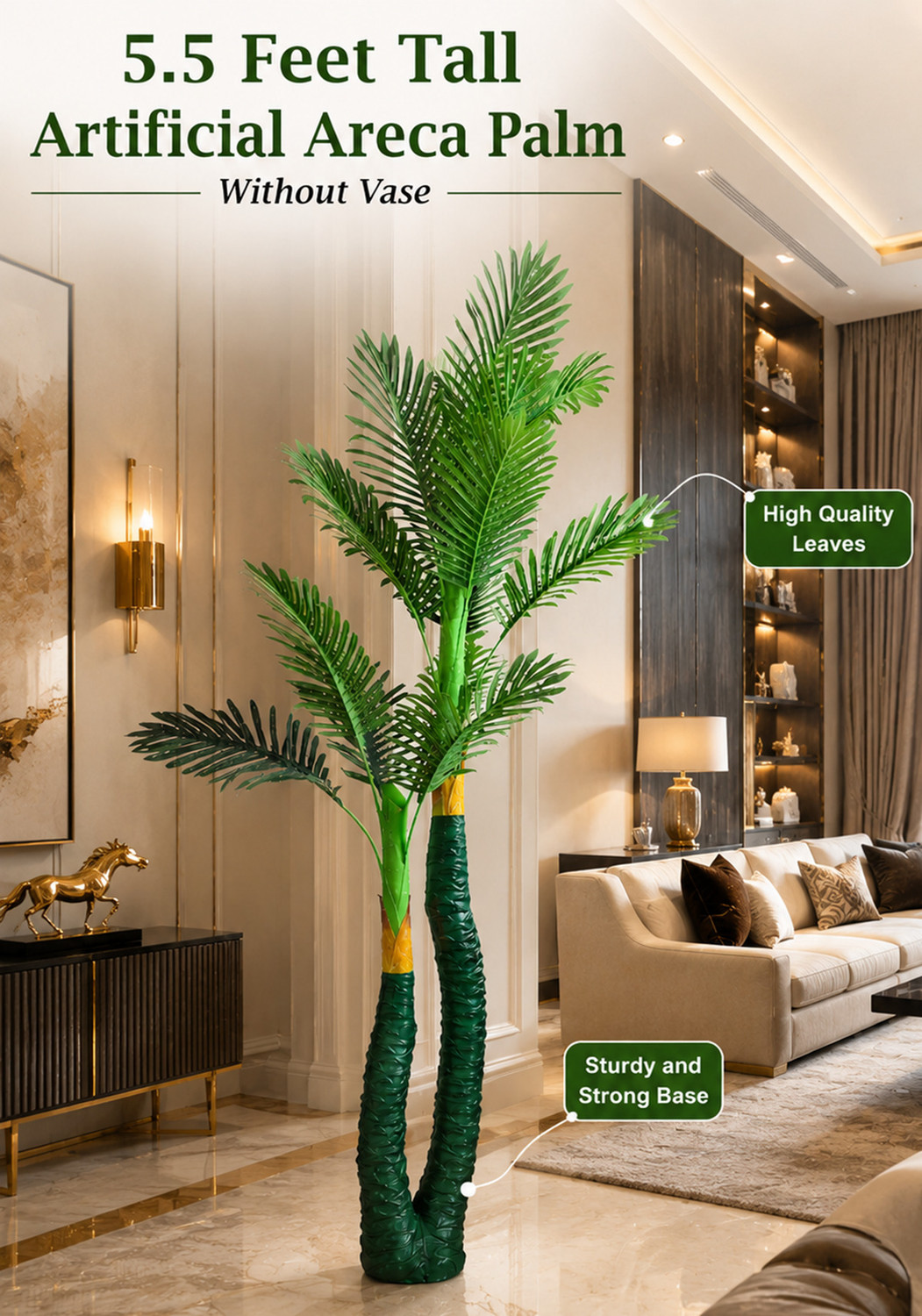 Image of KOONIV Big Artificial Palm Tree Green Plant Home Decorative Artificial Tree Bonsai Artificial Plant with Pot
