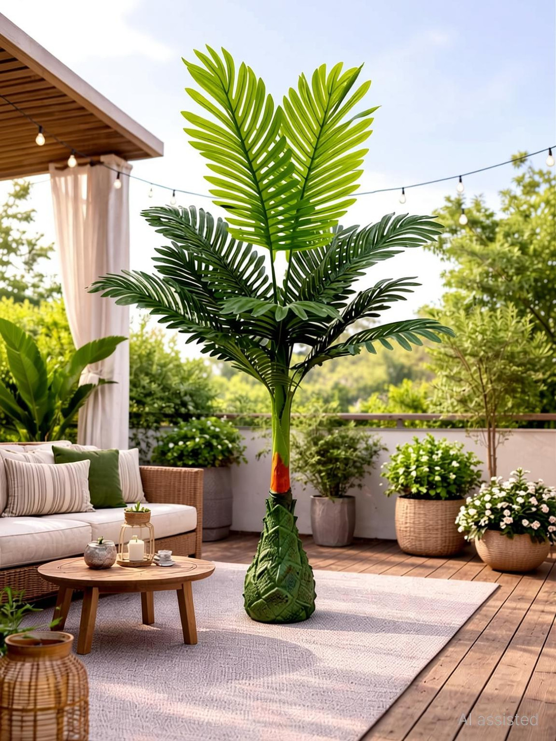 Image of FB Group Flowers Basket Premium Artificial Areca Palm Tree for Home Decor, Light Weight Artificial Plant with Pot