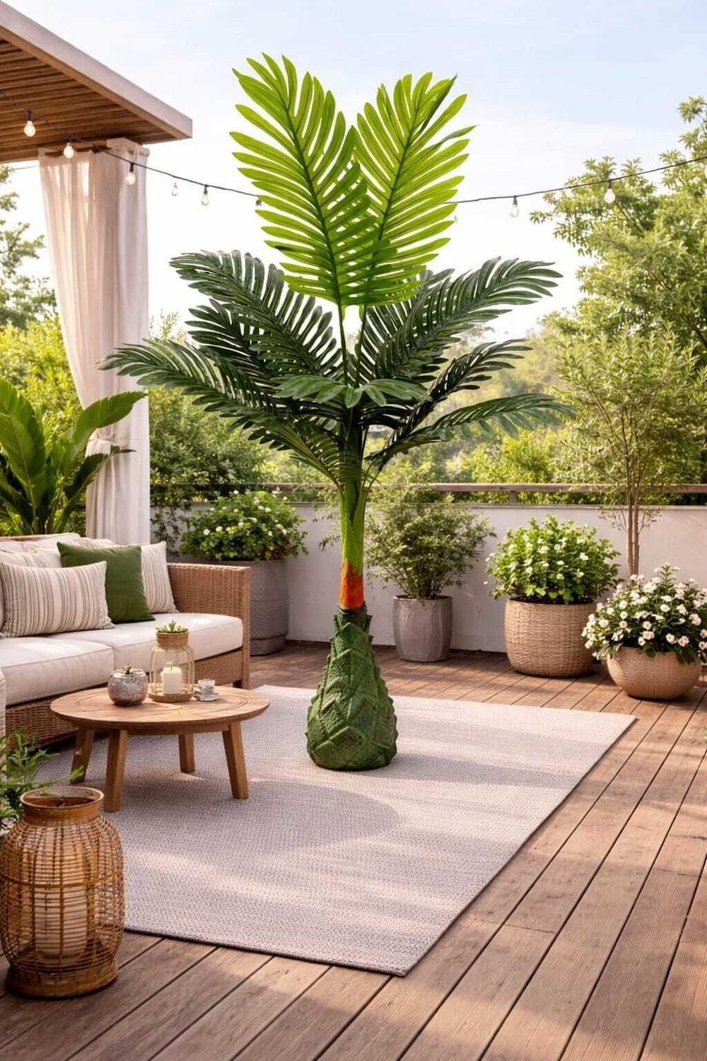 Image of FB Group Flowers Basket Premium Artificial Areca Palm Tree for Home Decor, Light Weight Artificial Plant with Pot