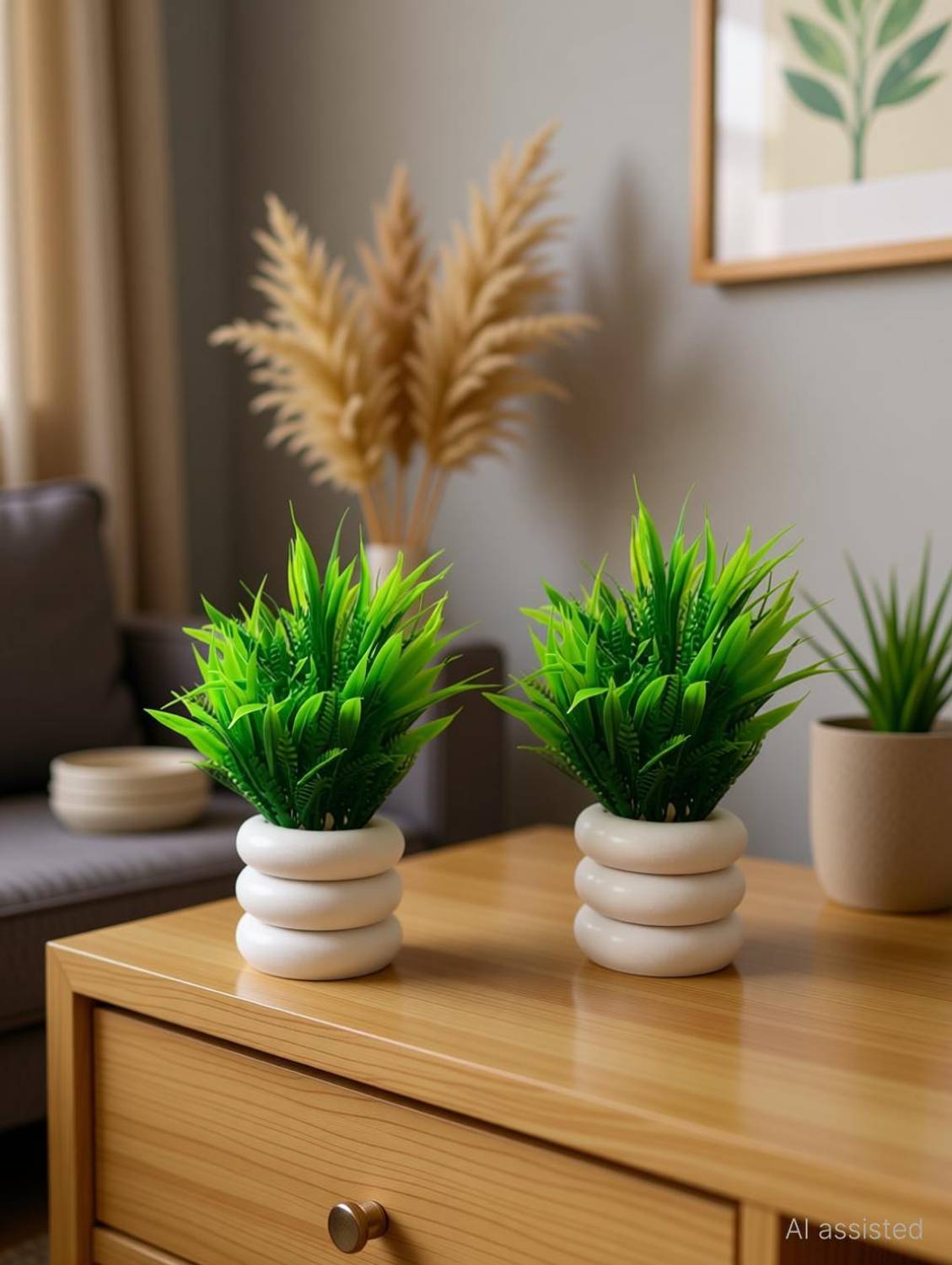 aunique Artificial plant for home office decor|Gifting purpose Pack of 2 Bonsai Wild Artificial Plant with Pot