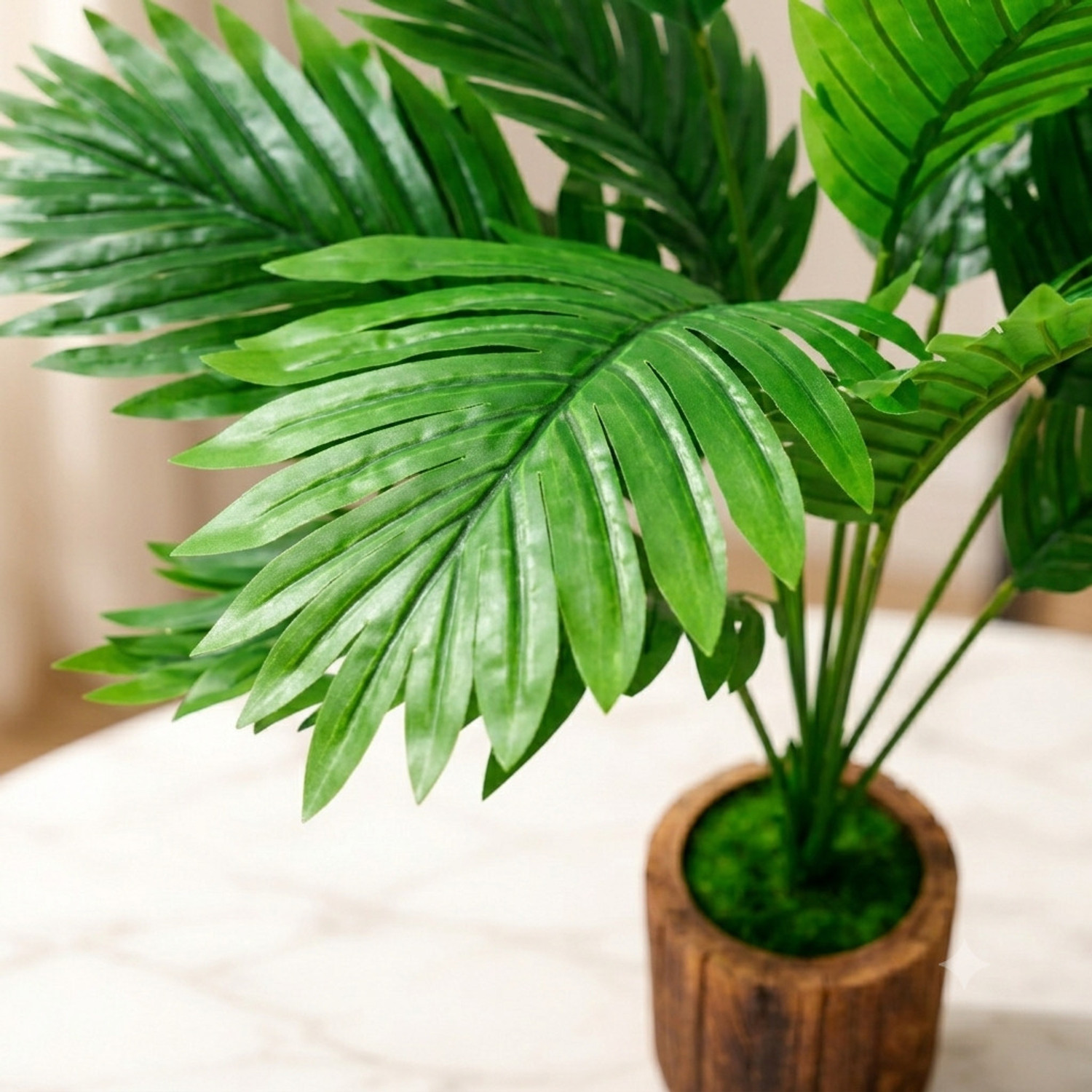 Image of Shri Balaji Flowers 46 cm Artificial Areca Palm Plant with Wooden Pot (Pack of 1, Green) Artificial Plant with Pot