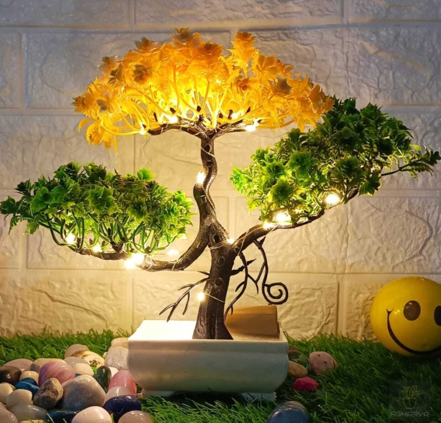 Image of DIYANK Artificial Bonsoi Tree with Sparrow for Living Room Decor with LED Light Bonsai Wild Artificial Plant with Pot