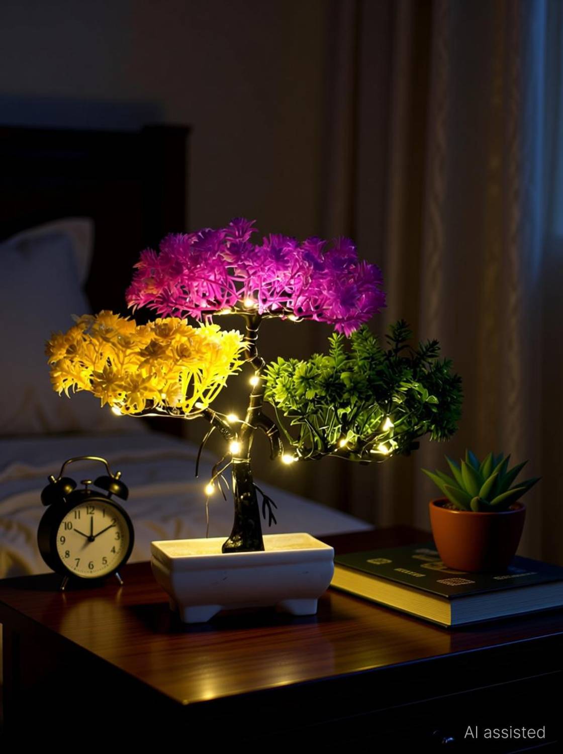 beecraft Artificial LED Bonsai Tree with Lush Colorful Foliage in Elegant Plastic Pot Bonsai Wild Artificial Plant  with Pot