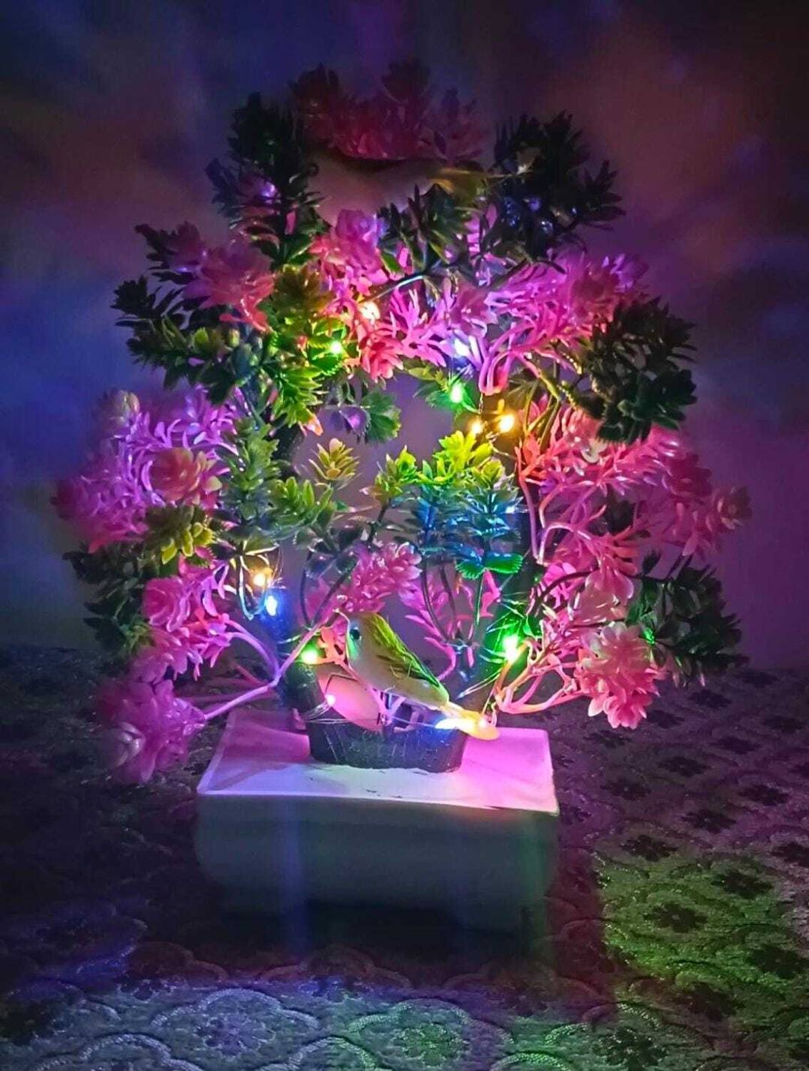 EFTSOON Artificial Bonsai Plant with Sparrow Pot LED Light for Li