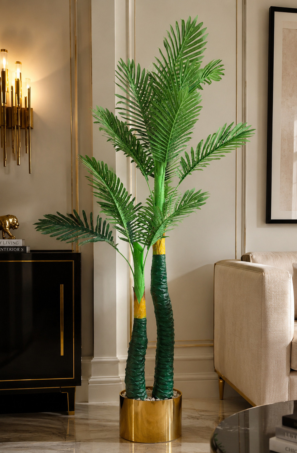 Image of KOONIV Big Artificial Palm Tree Green Plant Home Decorative Artificial Tree Bonsai Artificial Plant with Pot