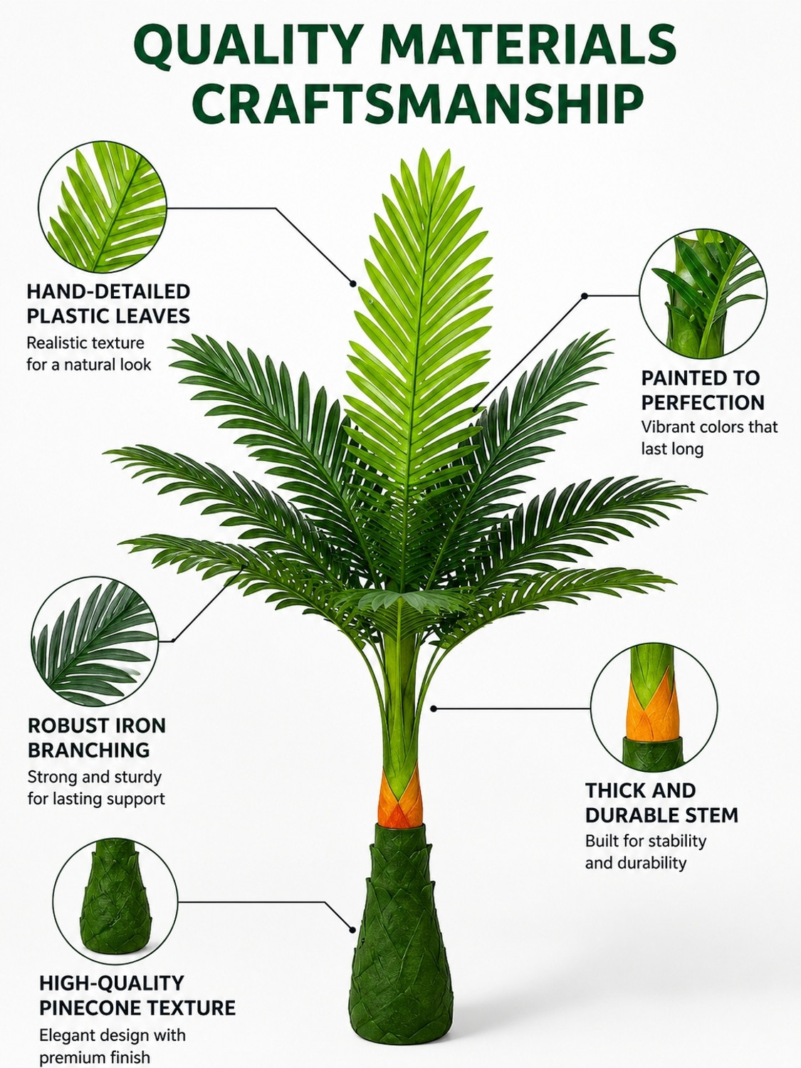 Image of KHD Artificial Palm Tree Plant for Home Decor | Premium Green Decorative Plant Bonsai Artificial Plant with Pot