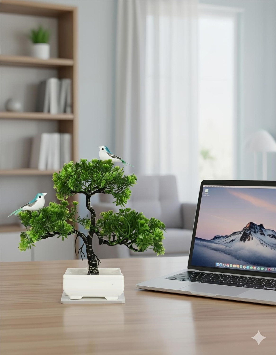 Image of ABHIASH Green Tree Plants With Bird & light For Home Decor, Room Decoration & Bedroom. Bonsai Wild Artificial Plant with Pot