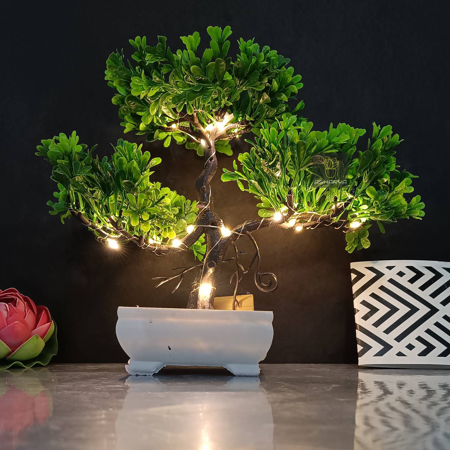 Asharya Artificial Bonsai Plant with LED Light Pot for Office, R