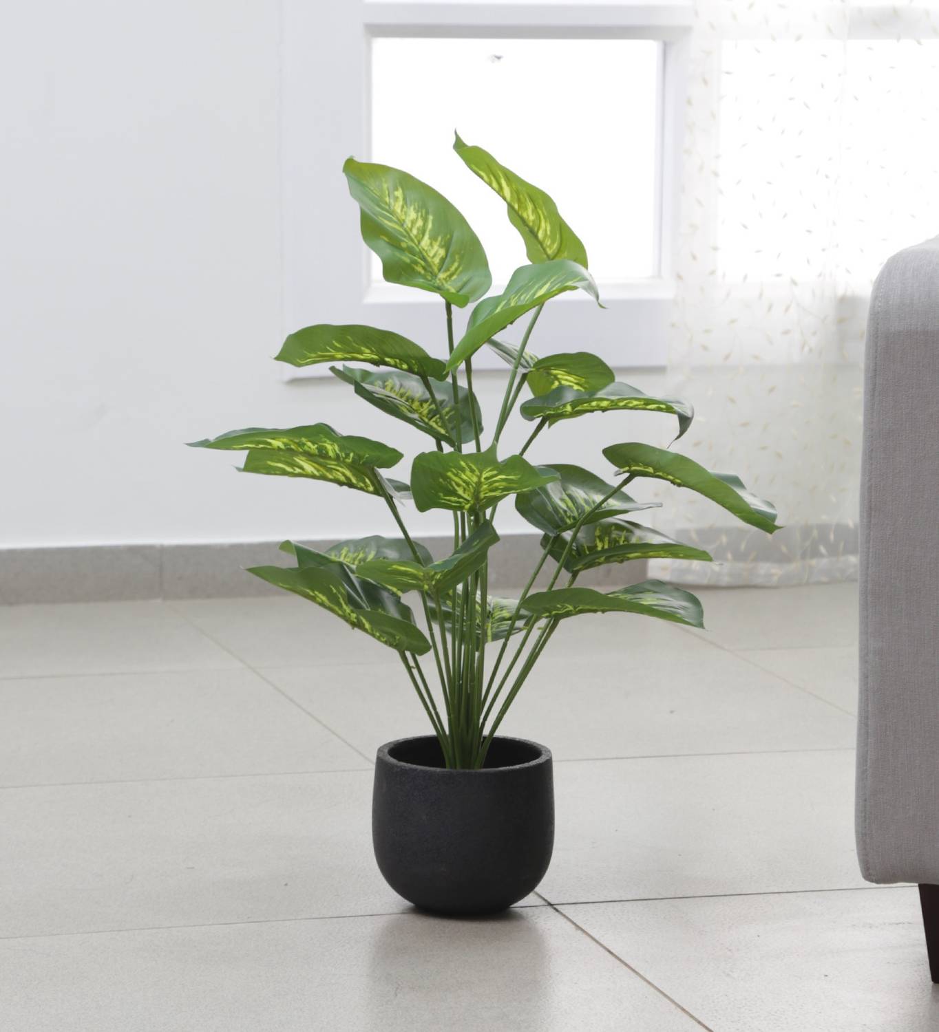 ARICKDECOR Artificial Deffenbachia Plant with Big Leaves and Without Pot (18 Leaves, Artificial Plant