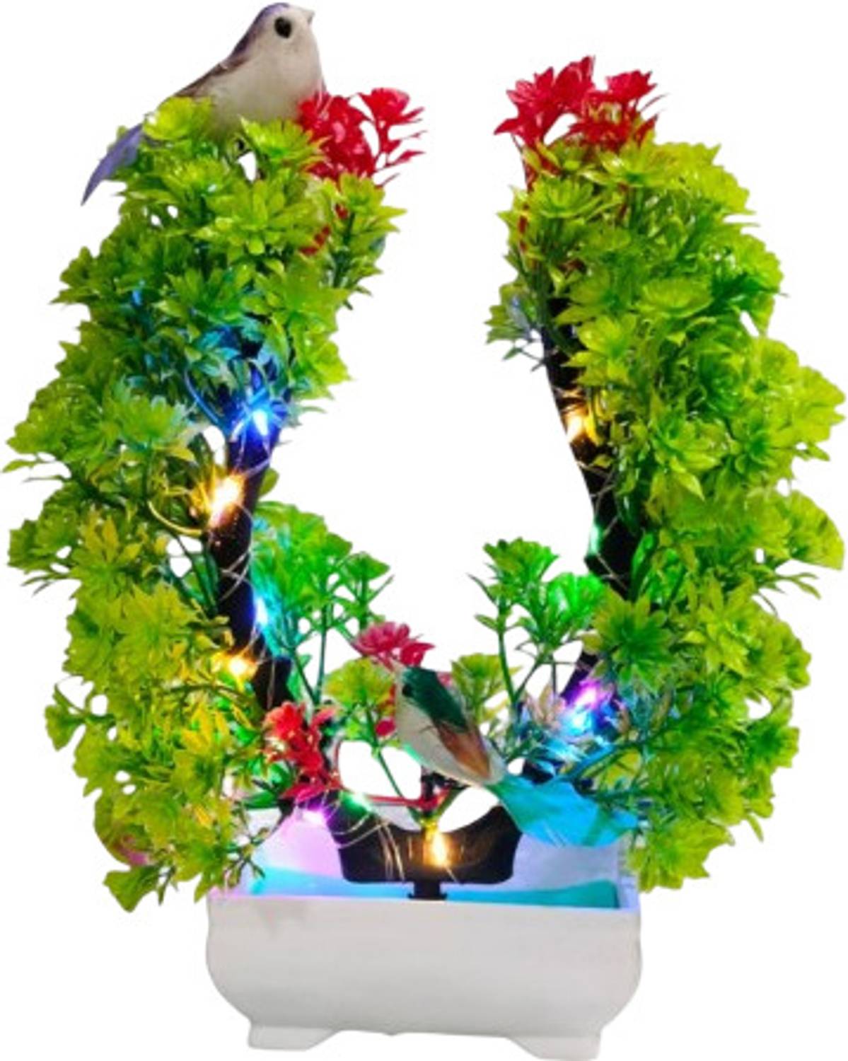 DIYANK decorative led green & red artficial plant with 2 sparrows