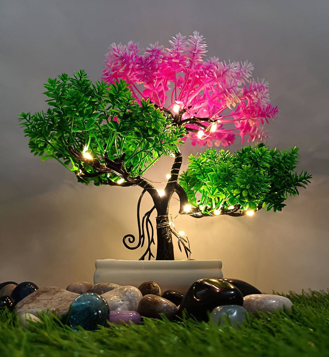 DODECROO pack of 3 artificial plant with led Bonsai Artificial Pl
