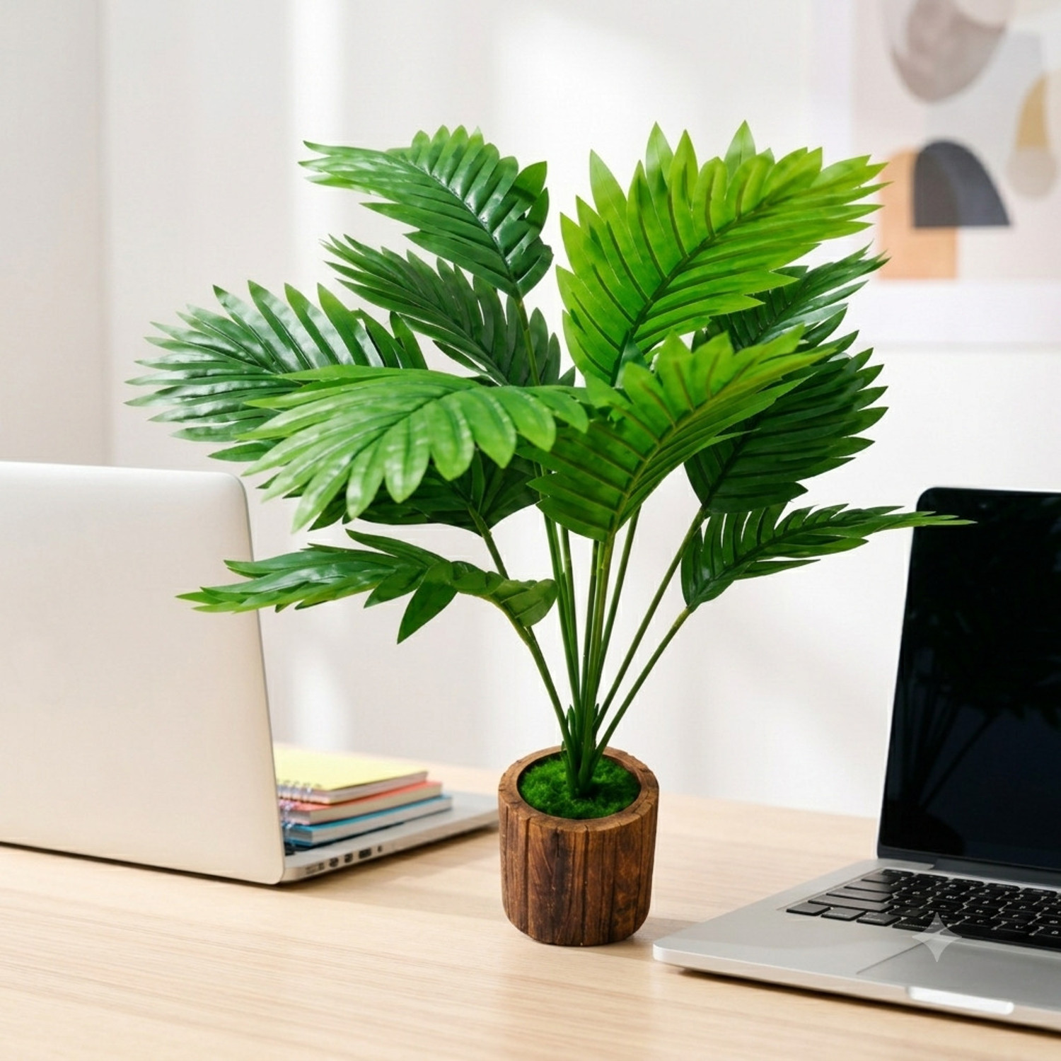 Image of Shri Balaji Flowers 46 cm Artificial Areca Palm Plant with Wooden Pot (Pack of 1, Green) Artificial Plant with Pot