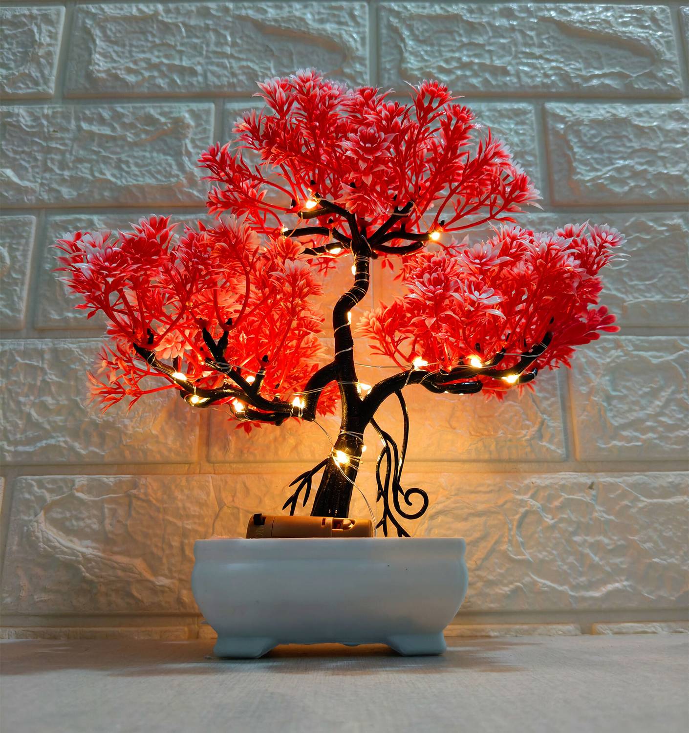 Asharya Artificial LED Bonsai Tree with Lush Colorful Foliage in