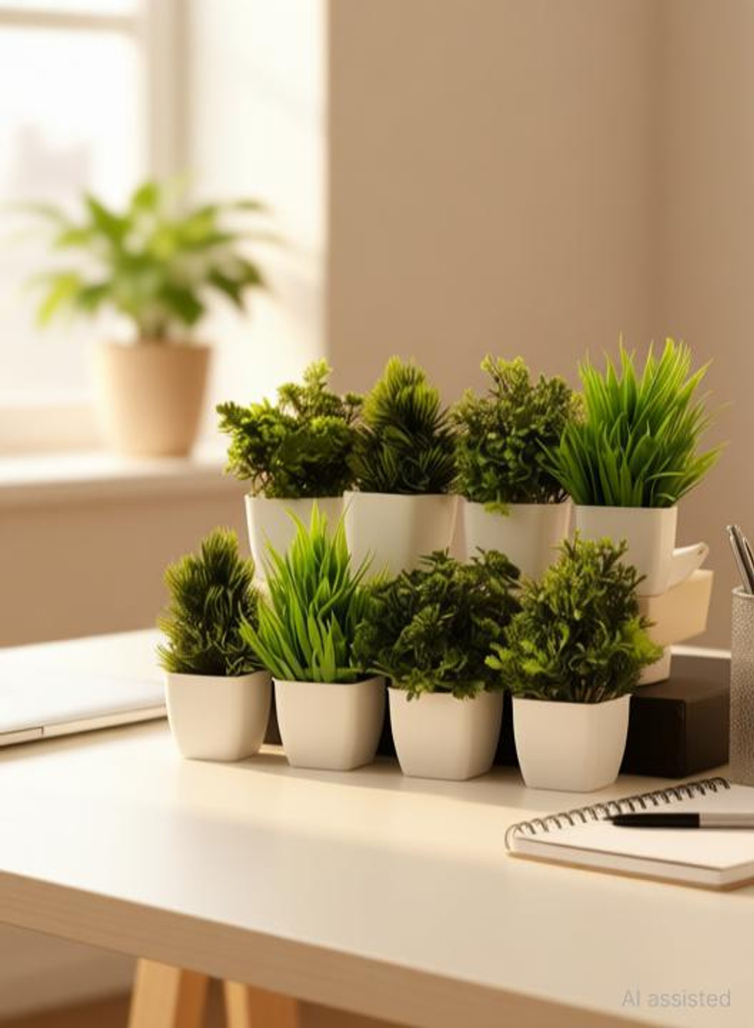 Image of Assembled Naturaly 8 Mini /Small Artificial Plants Bonsai Wild Artificial Plant with Pot Bonsai Artificial Plant with Pot (15 cm, Green)
