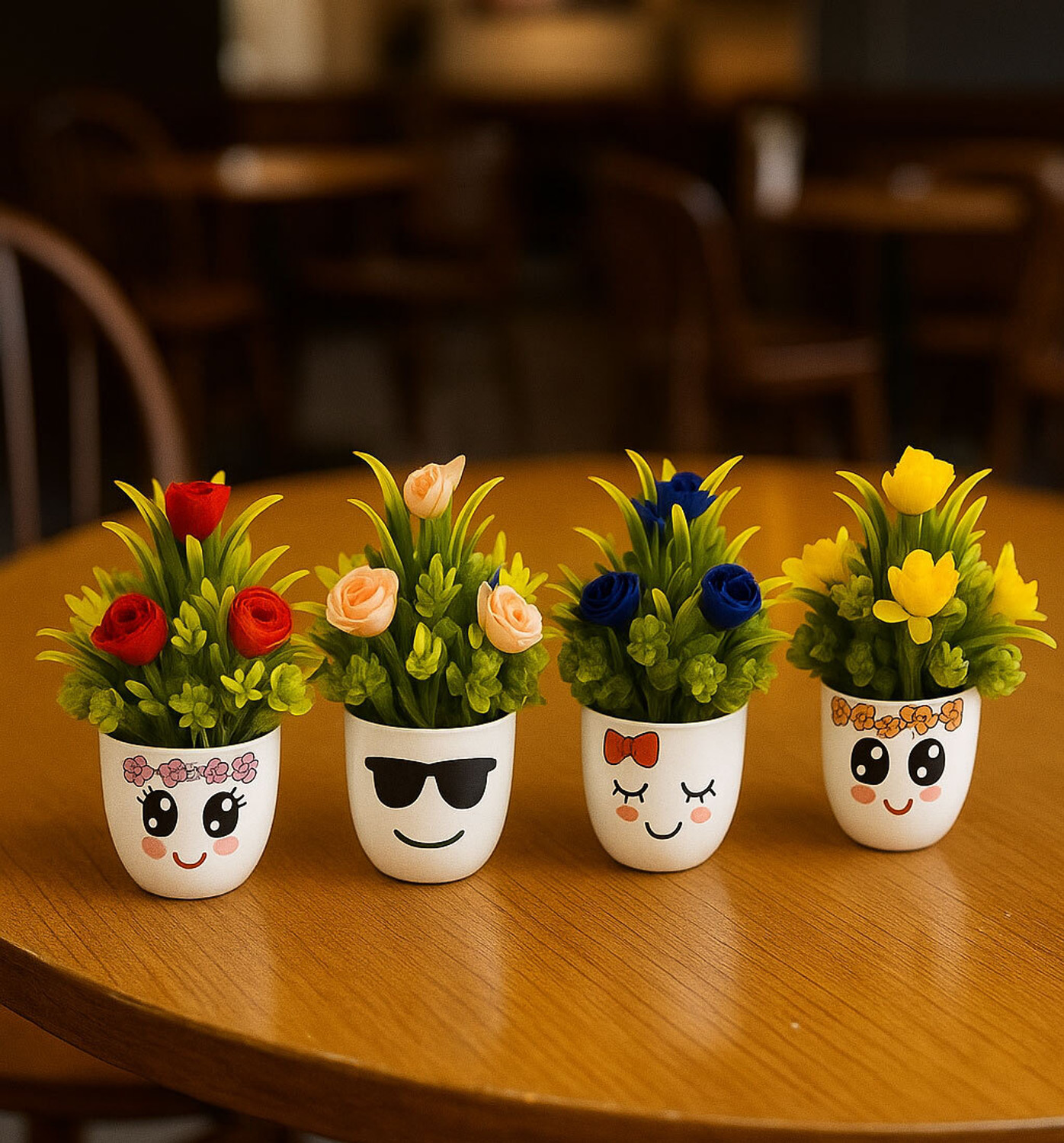 Image of DODECROO Mini Artificial Flower Cute Pot For Home Decor & Office Decor Faux Plant Pc- 4 Bonsai Wild Artificial Plant with Pot