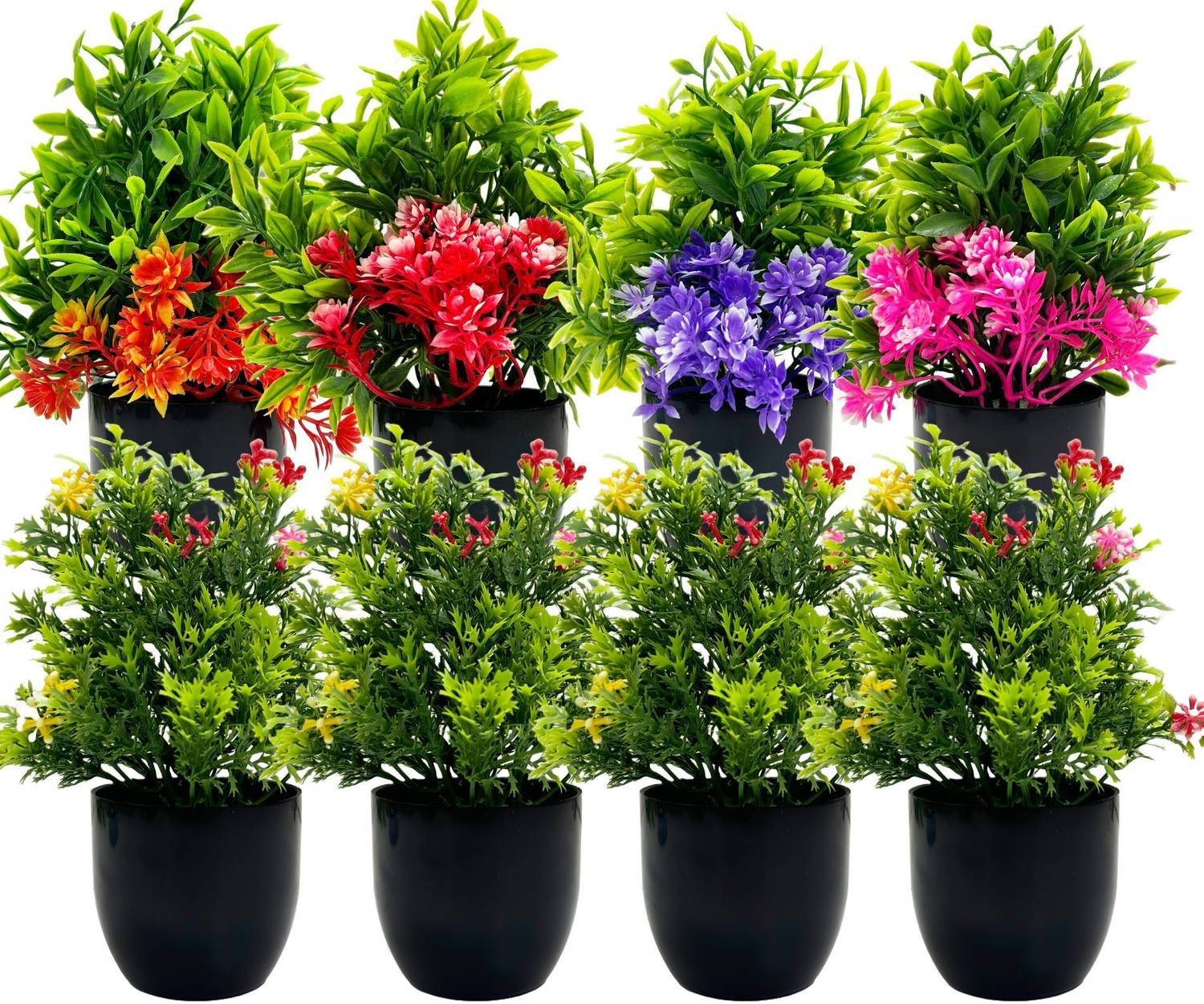 Dekorly Set of 8 Mini Multicolor Artificial Potted Plants For Hom