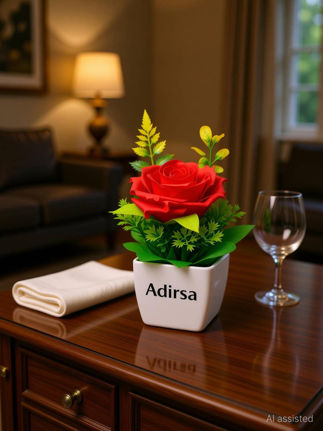 ADIRSA Set of 4 Multicolored Artificial Rose Flower Plants with White Pots Bonsai Wild Artificial Plant with Pot