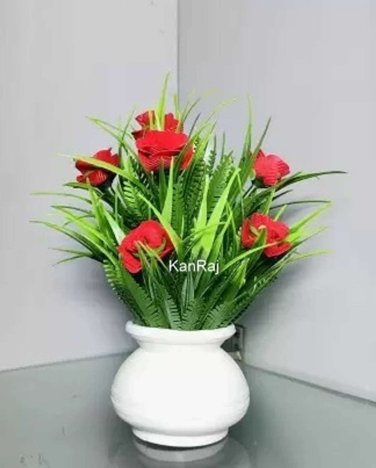 AartPush Bonsai Wild Artificial Plant with Pot (15 cm, Red) Bonsai Wild Artificial Plant  with Pot