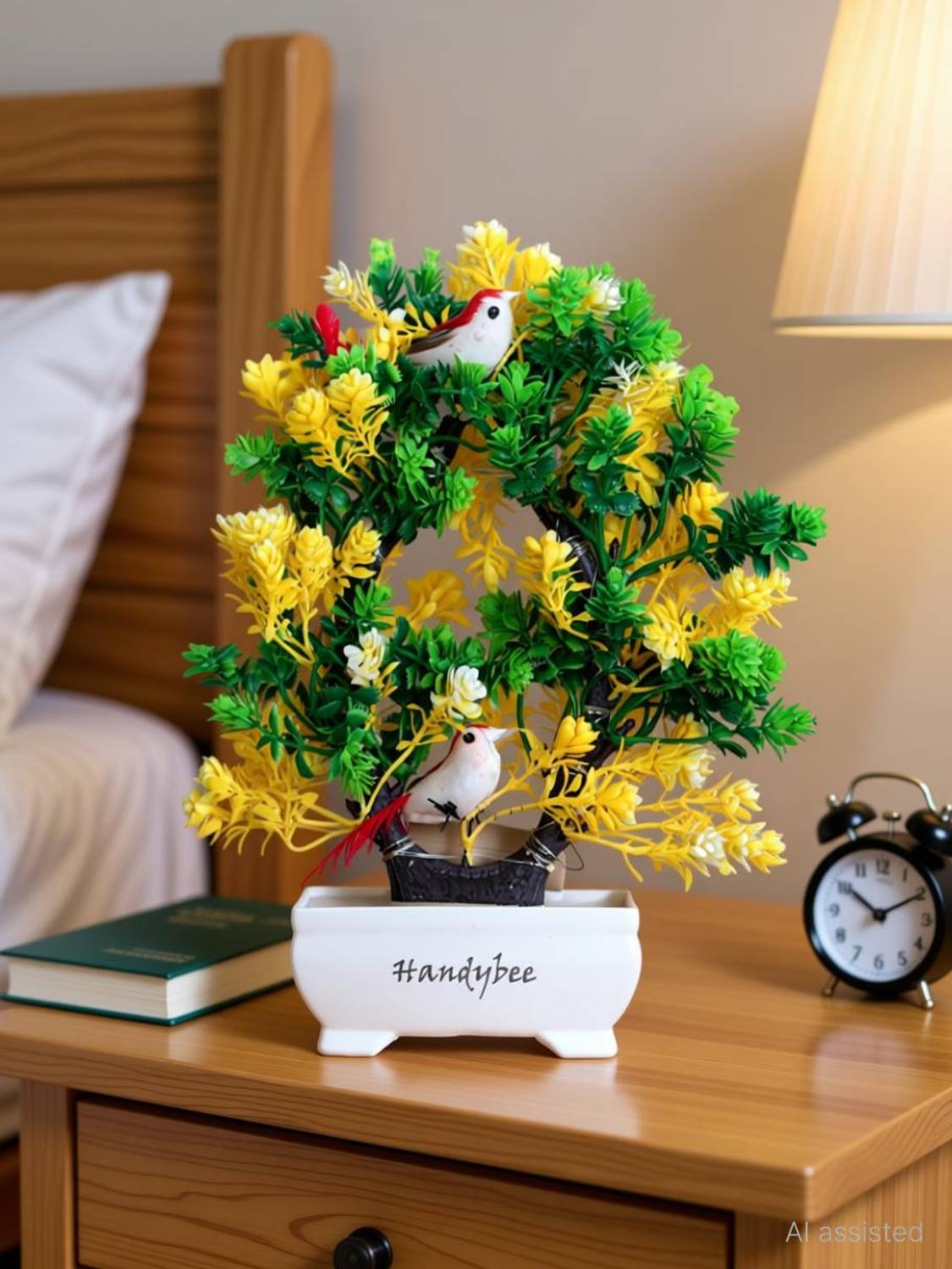 Handybee Fake Plant For Home Décor With 2 Birds, Bedroom Living Room Decoration Item Bonsai Artificial Plant with Pot