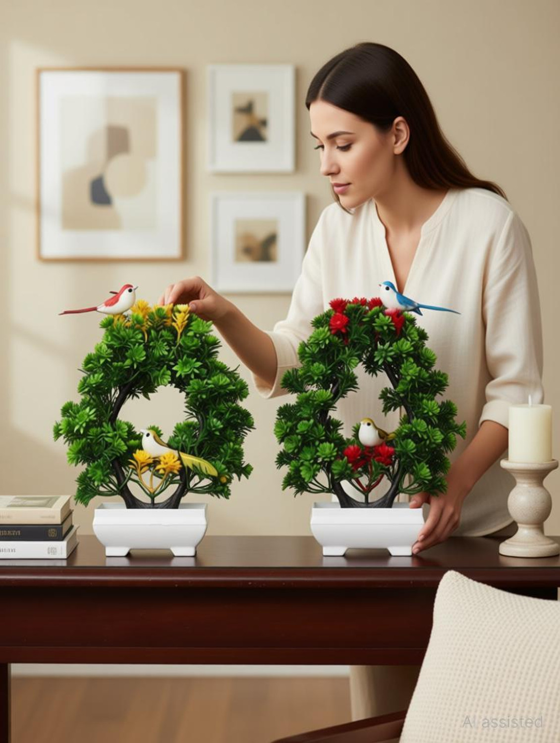 Image of MODO Artificial Bonsai Tree Plant | Sparrow|Birds for Home & Office Decor- Pack of 2 Bonsai Wild Artificial Plant with Pot
