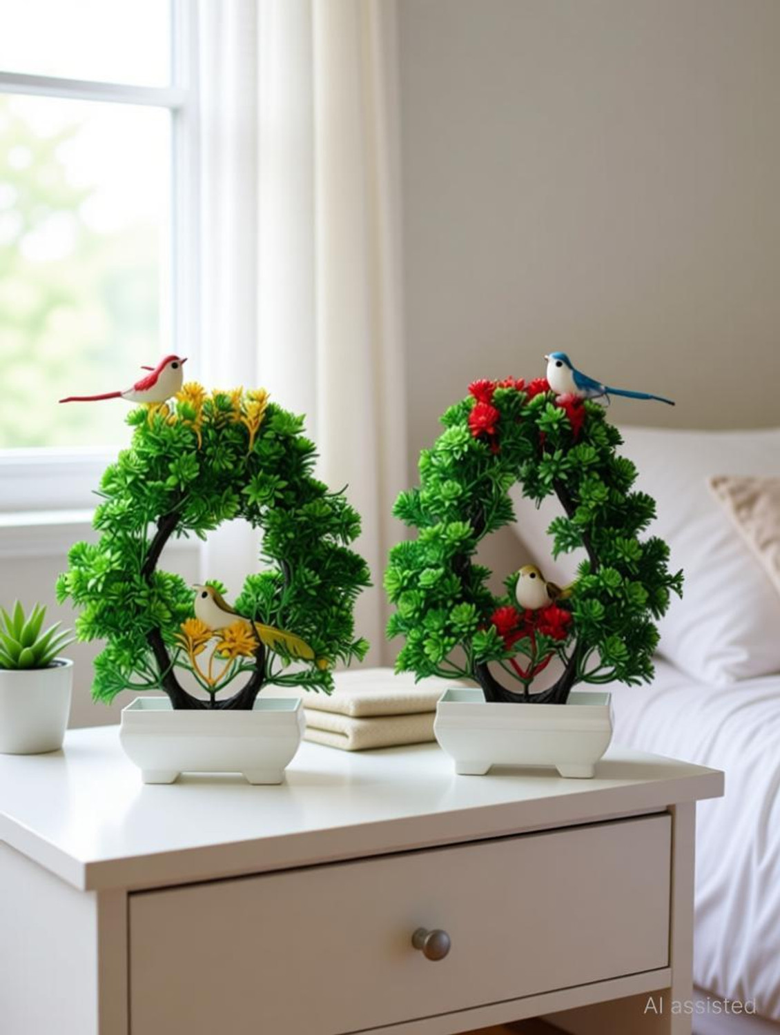 Image of MODO Artificial Bonsai Tree Plant | Sparrow|Birds for Home & Office Decor- Pack of 2 Bonsai Wild Artificial Plant with Pot
