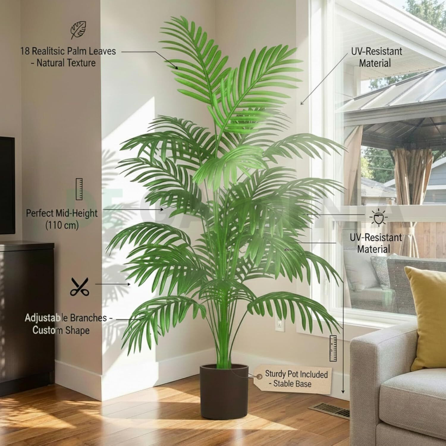 Image of GardenGyani Artificial Areca Palm Tree - 110 cm Tall Faux home decor Artificial Plant