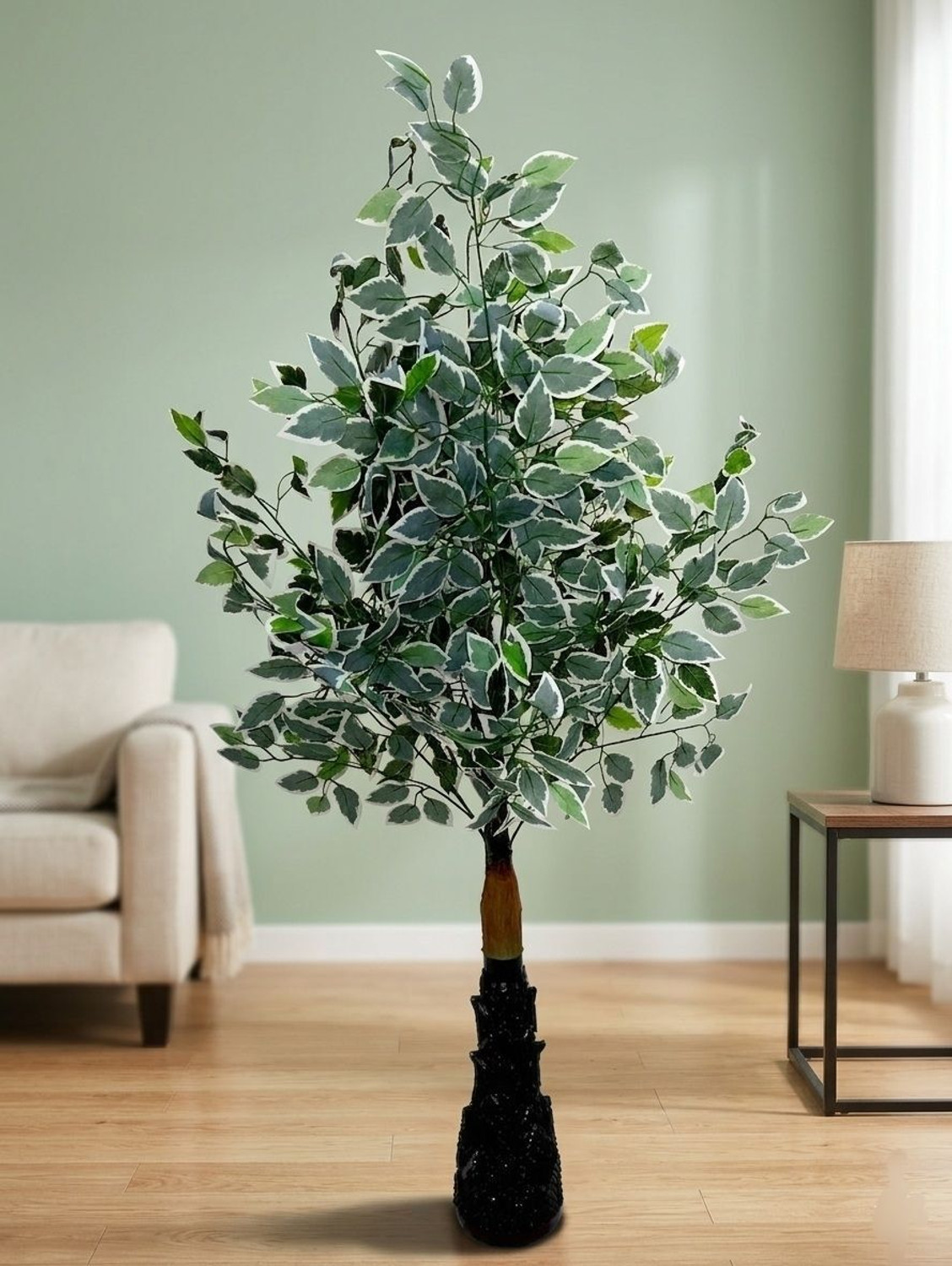 Image of FB Group Premium Artificial Ficus Plant with Lite Weight for Home Decor Artificial Plant with Pot (100 cm, Green)