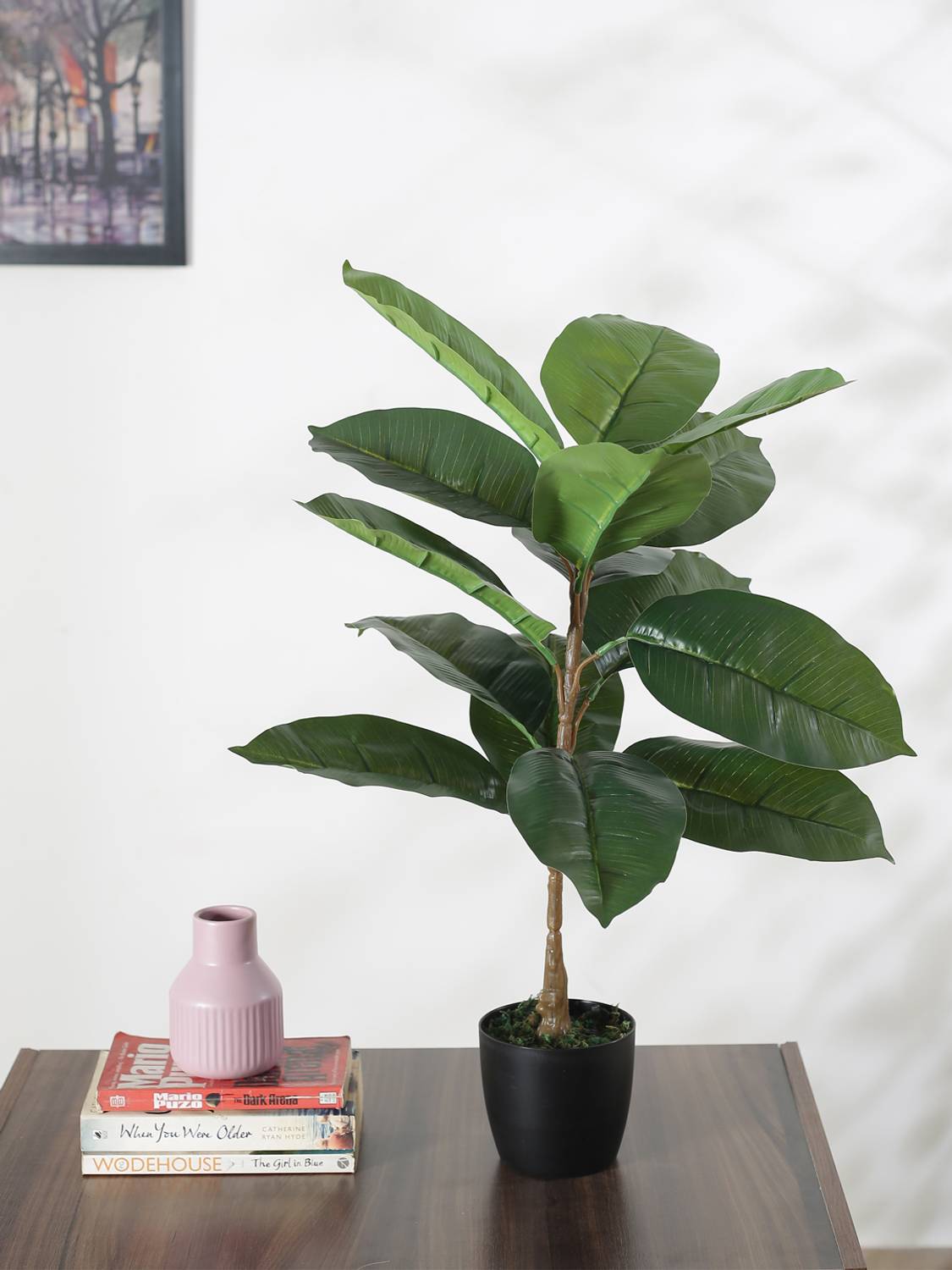 ARICKDECOR Artificial Rubber Plant Basic Black Pot for(75 cm Tall, Green) Bonsai Artificial Plant with Pot