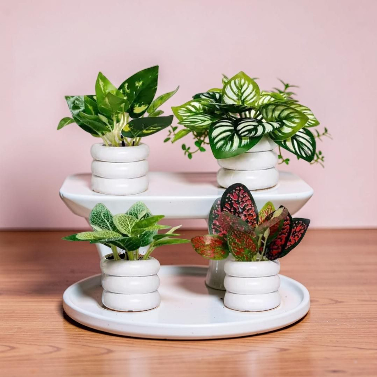 NKTRADERS home decoration,office decor, cafe, (4) Bonsai Wild Artificial Plant  with Pot