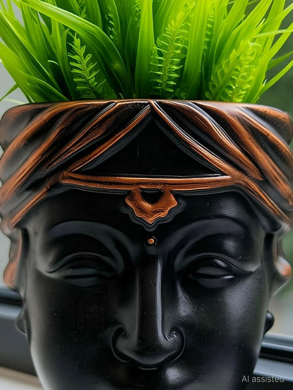 Image of Asharya Stylish Faux Grass Plant with Designer Face Pot for Table & Balcony Home Decor Bonsai Wild Artificial Plant with Pot