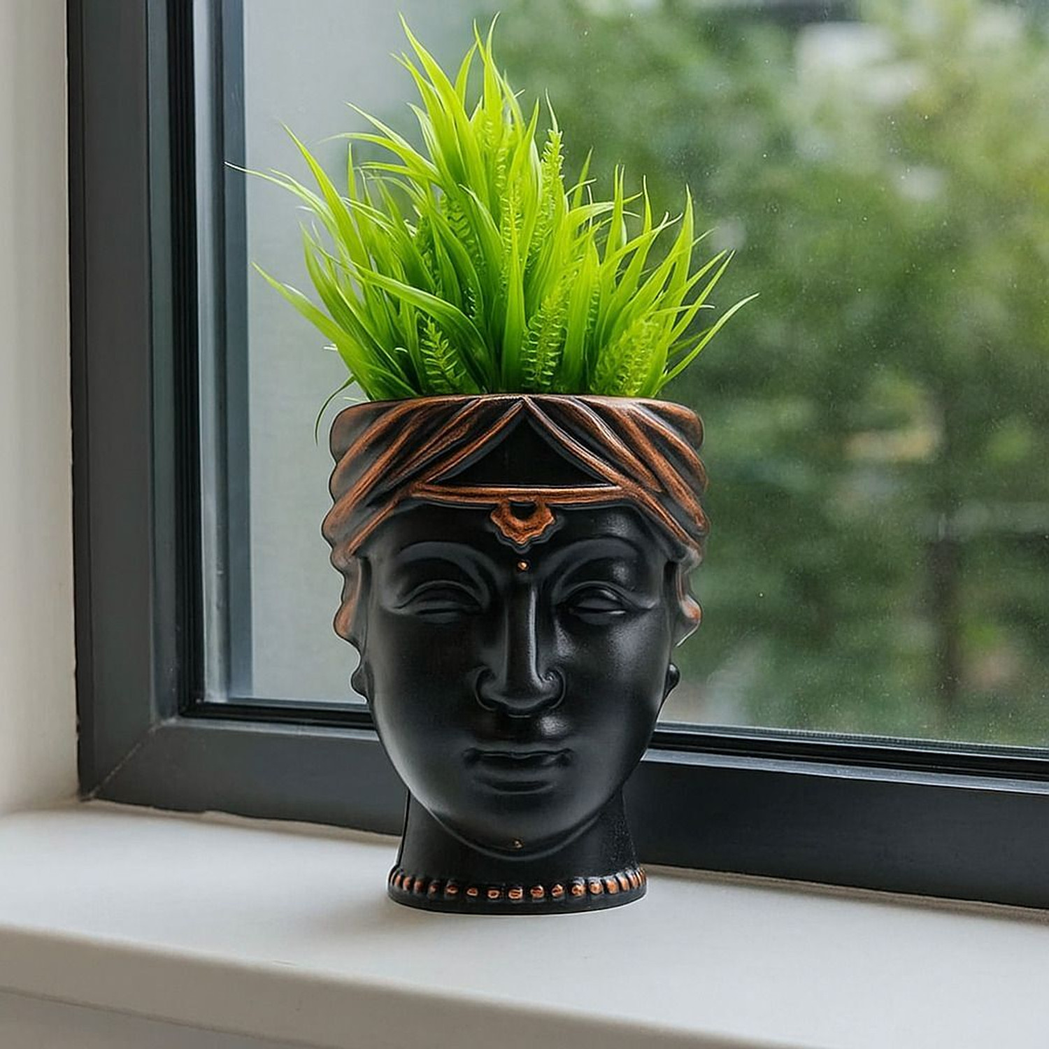 Image of Asharya Stylish Faux Grass Plant with Designer Face Pot for Table & Balcony Home Decor Bonsai Wild Artificial Plant with Pot
