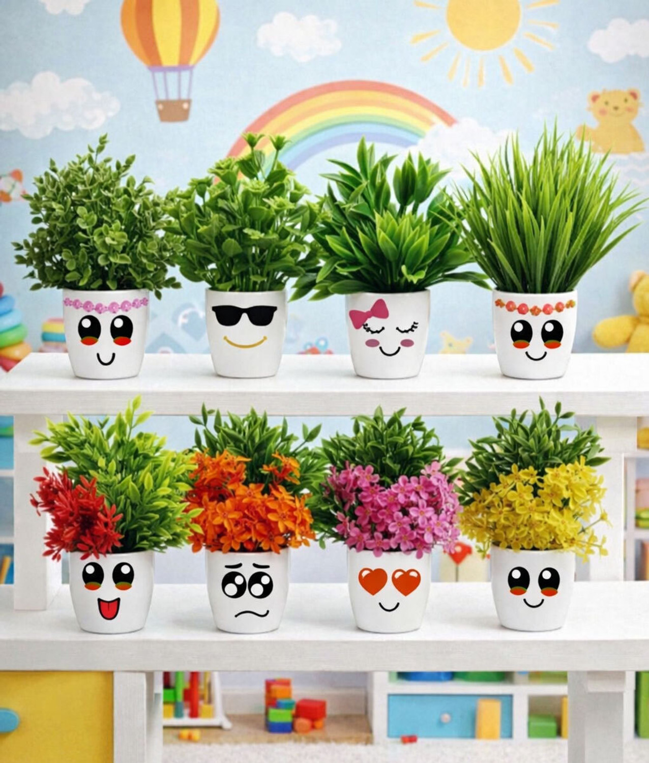 Image of DODECROO Pack Of 8 , Artificial Flower Pot , Indoor Plant , Mini Faux Plant With Cute Pot Bonsai Wild Artificial Plant with Pot