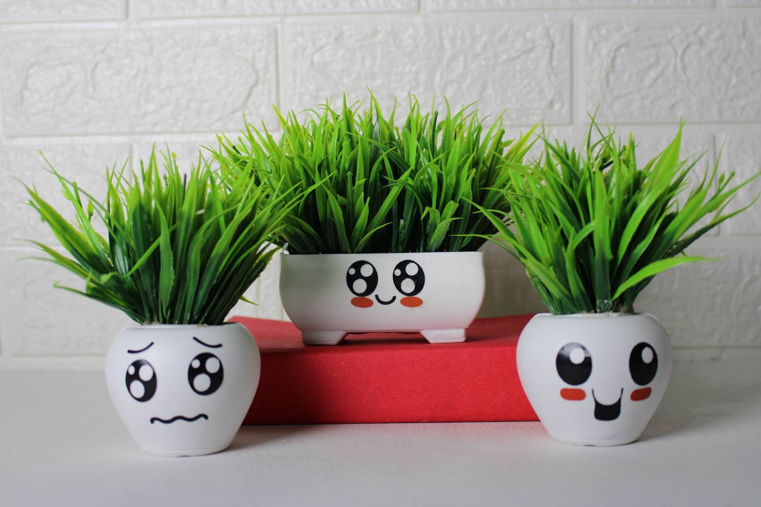 beecraft Fake Pot Smilee Green Grass Artificial Plants for Home Decor Bonsai Artificial Plant  with Pot